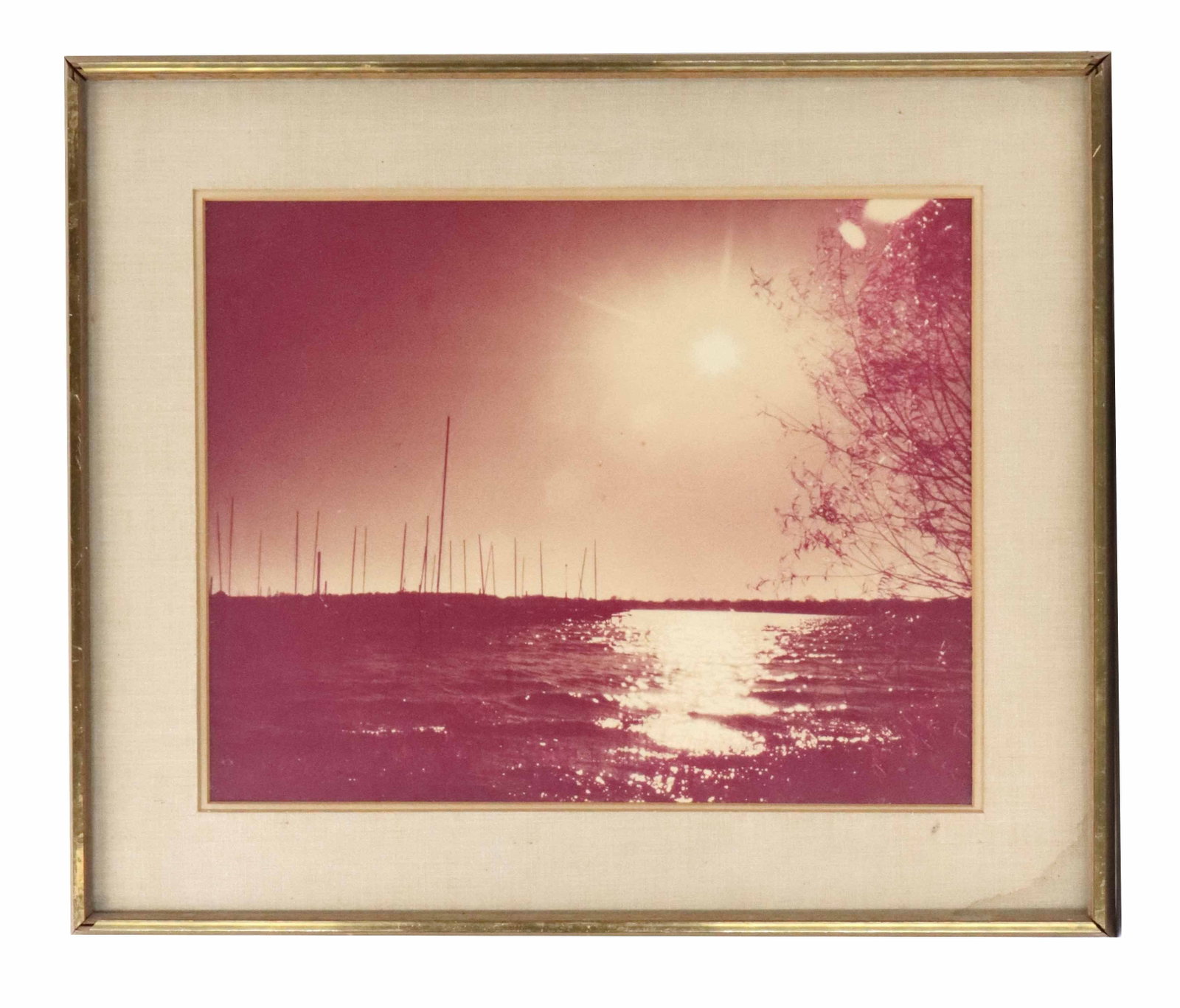 Ben Breard (Born 1946) American, Signed and Numbered Landscape Color Film Print: Ben Breard (Born 1946) American, Signed and Numbered Landscape Color Film Print. The image displays a striking lake with a clear sunny sky above in strong red tones. Signed on back in pen bottom right