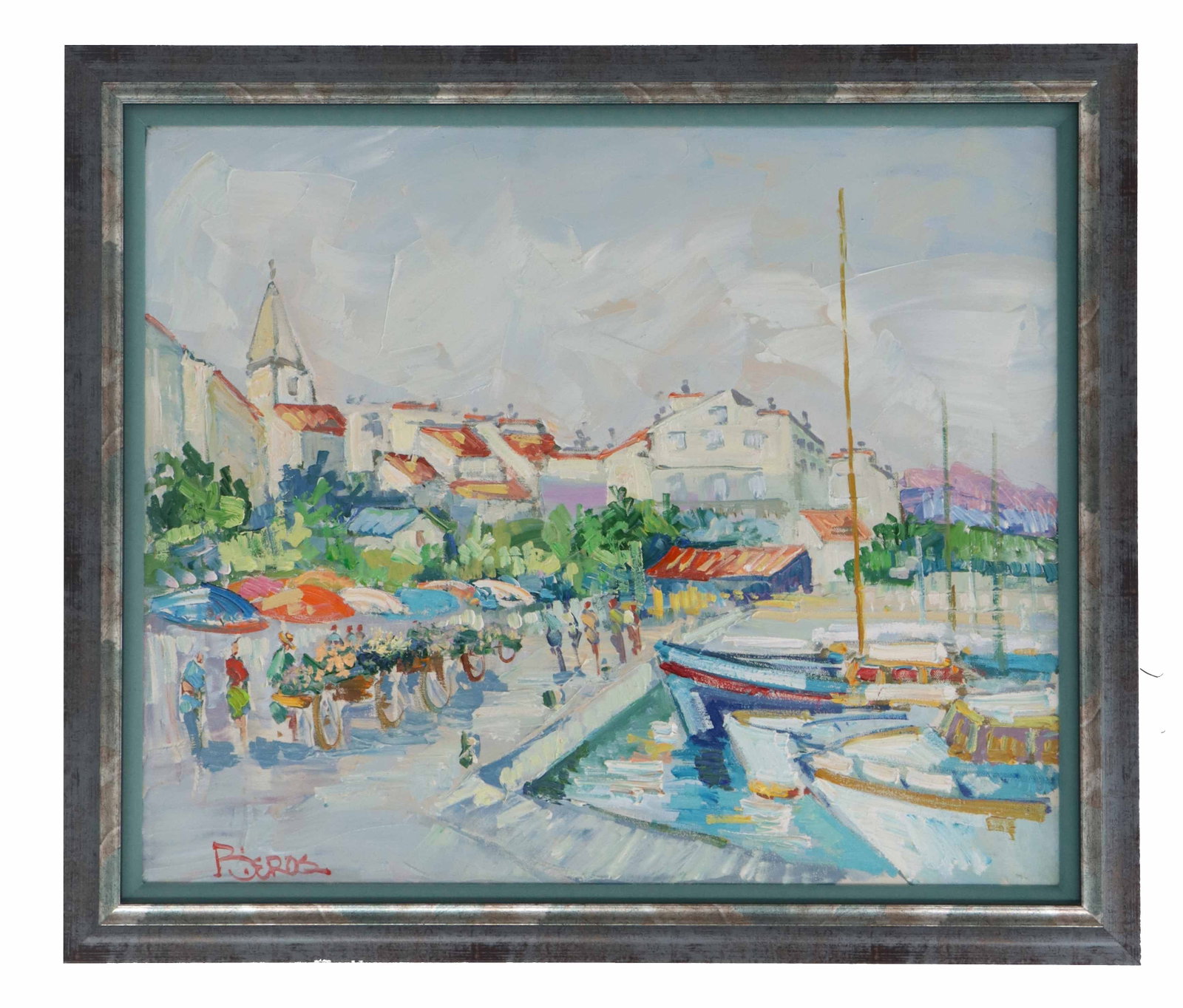 Roger Bieros (Born 1947) American, Oil on Canvas Impressionist Harbor Scene (1 of 9)