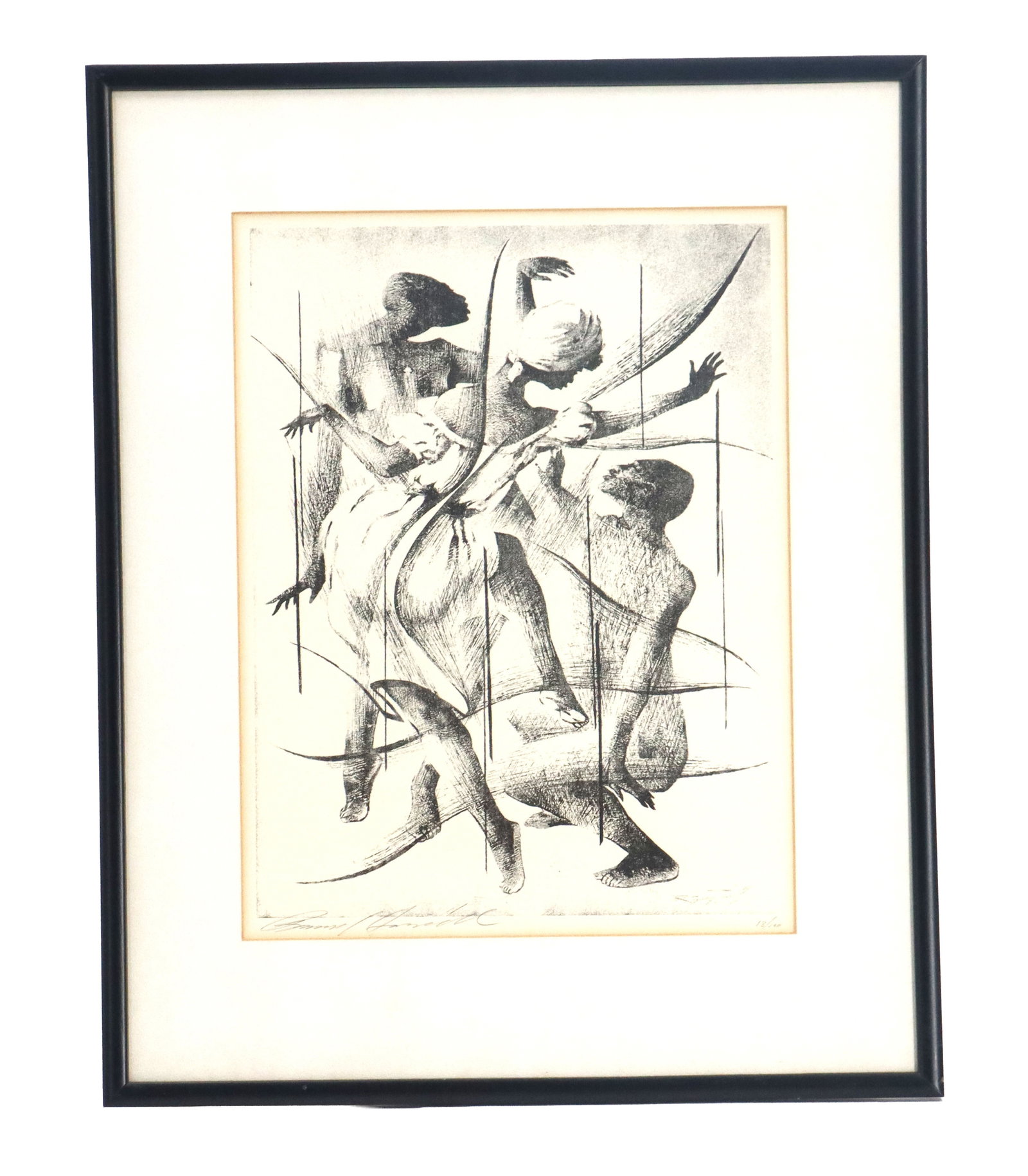 Raymond Howell (1927-2002) American, Lithograph, "Dancers": Raymond Howell (1927-2002) American, Lithograph, "Dancers". Pencil signed and numbered 13 in an edition of 100. Raymond Howell began painting when there was little public interest in African American 