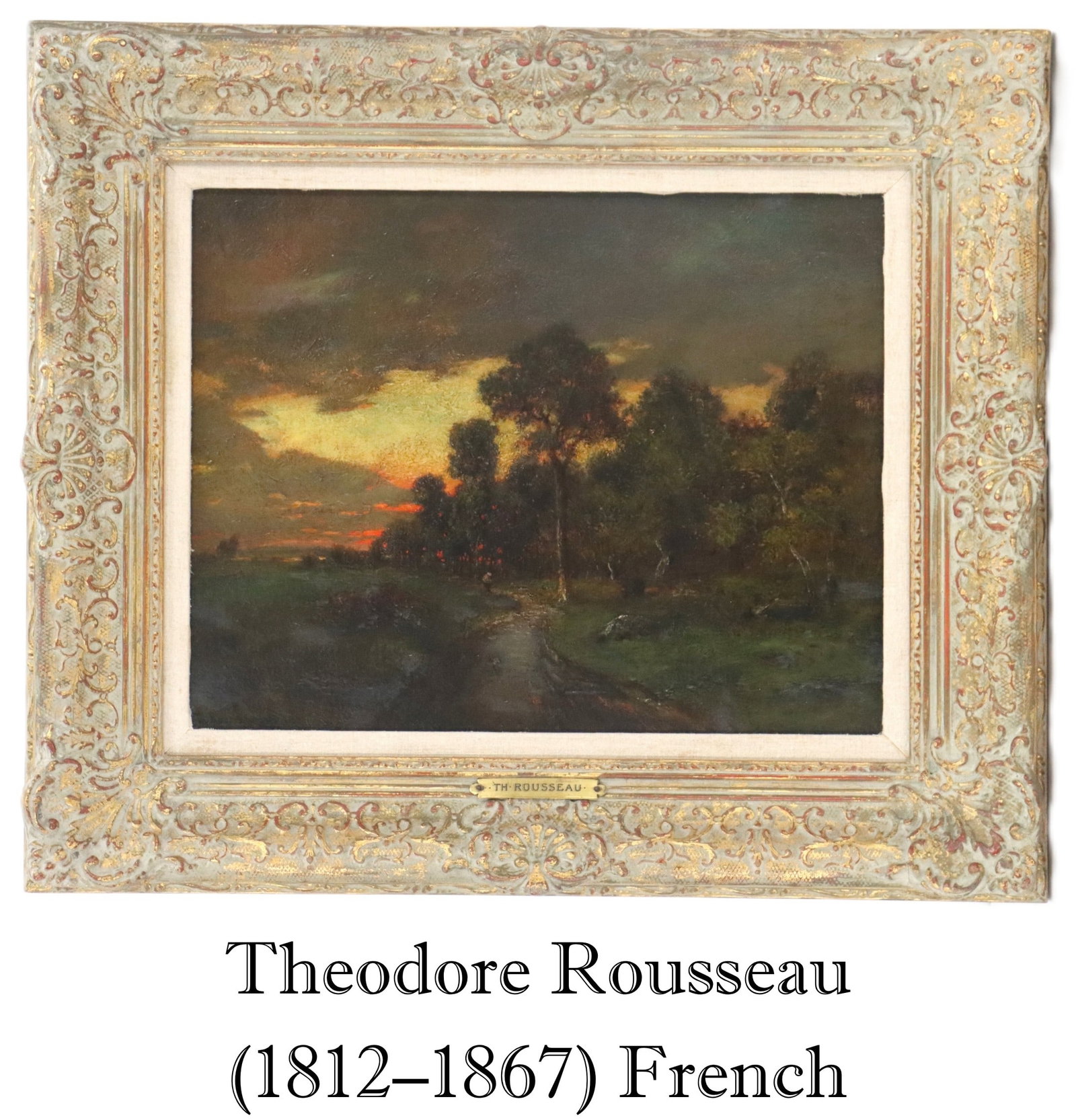 Theodore Rousseau (1812–1867) French, Oil on Canvas Landscape at Sunset (1 of 15)