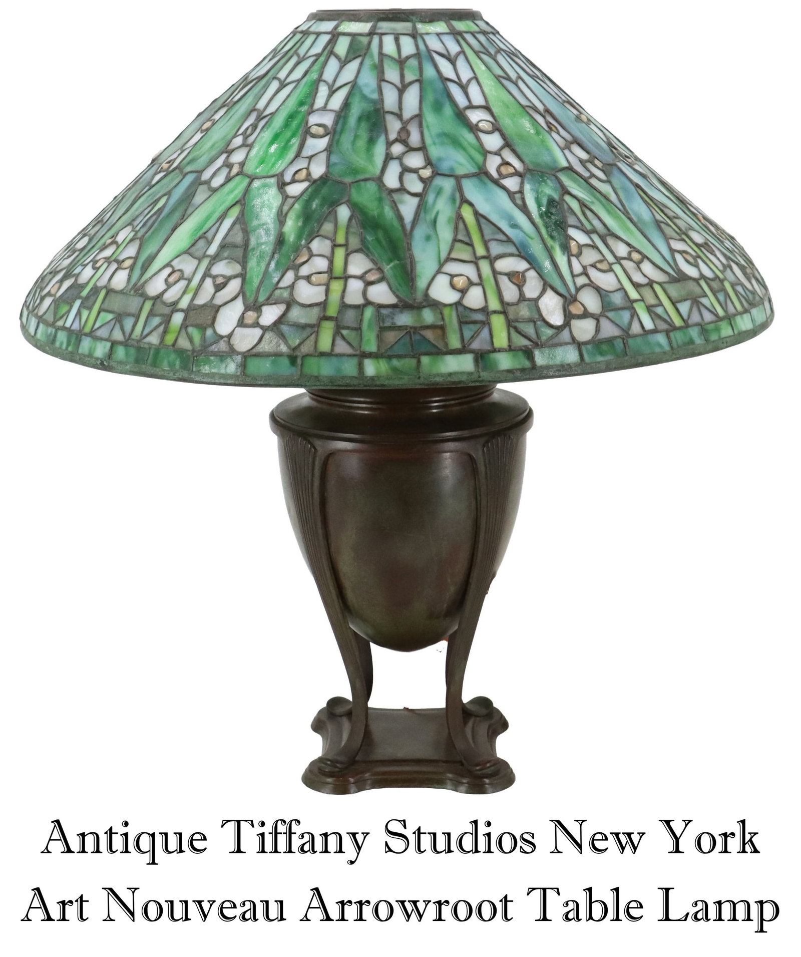 Antique Tiffany Studios New York Art Nouveau Arrowroot Table Lamp (1 of 20)