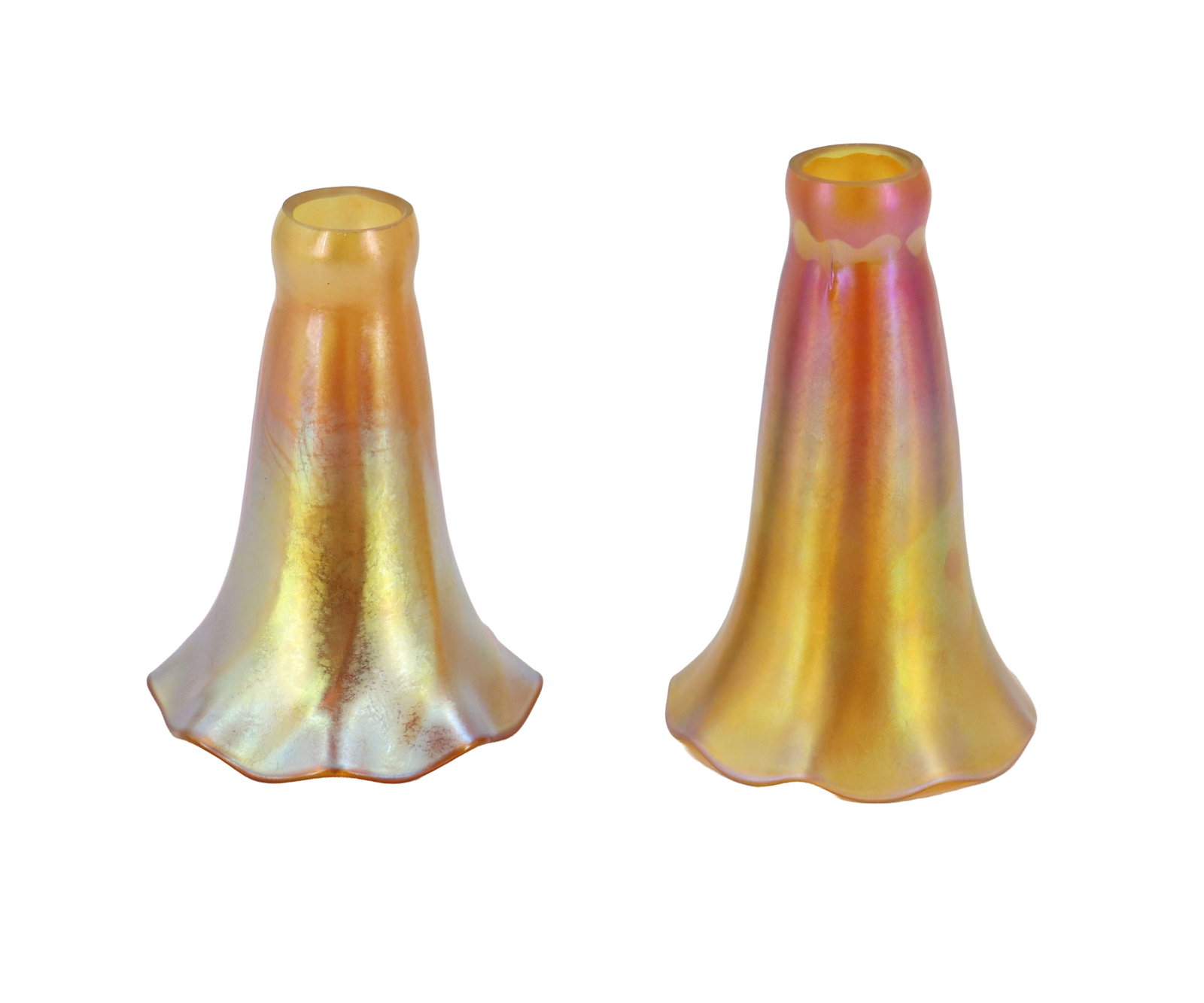 (2) American Quezal Art Nouveau Gold Glass Lily Lamp Shades (1 of 13)