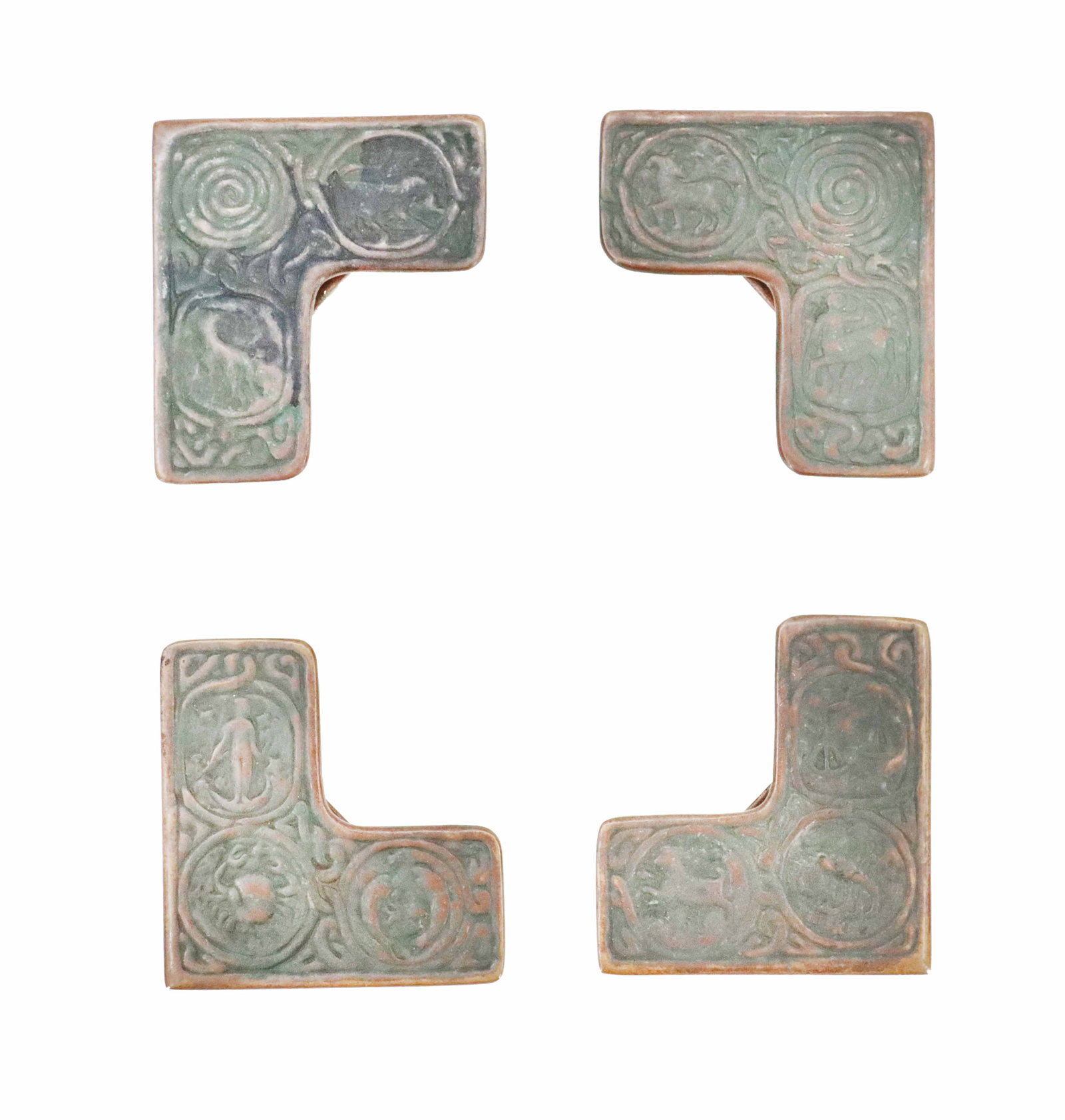 (4) Vintage Tiffany Studios Bronze Zodiac Pattern Desk Set Corners (1 of 11)