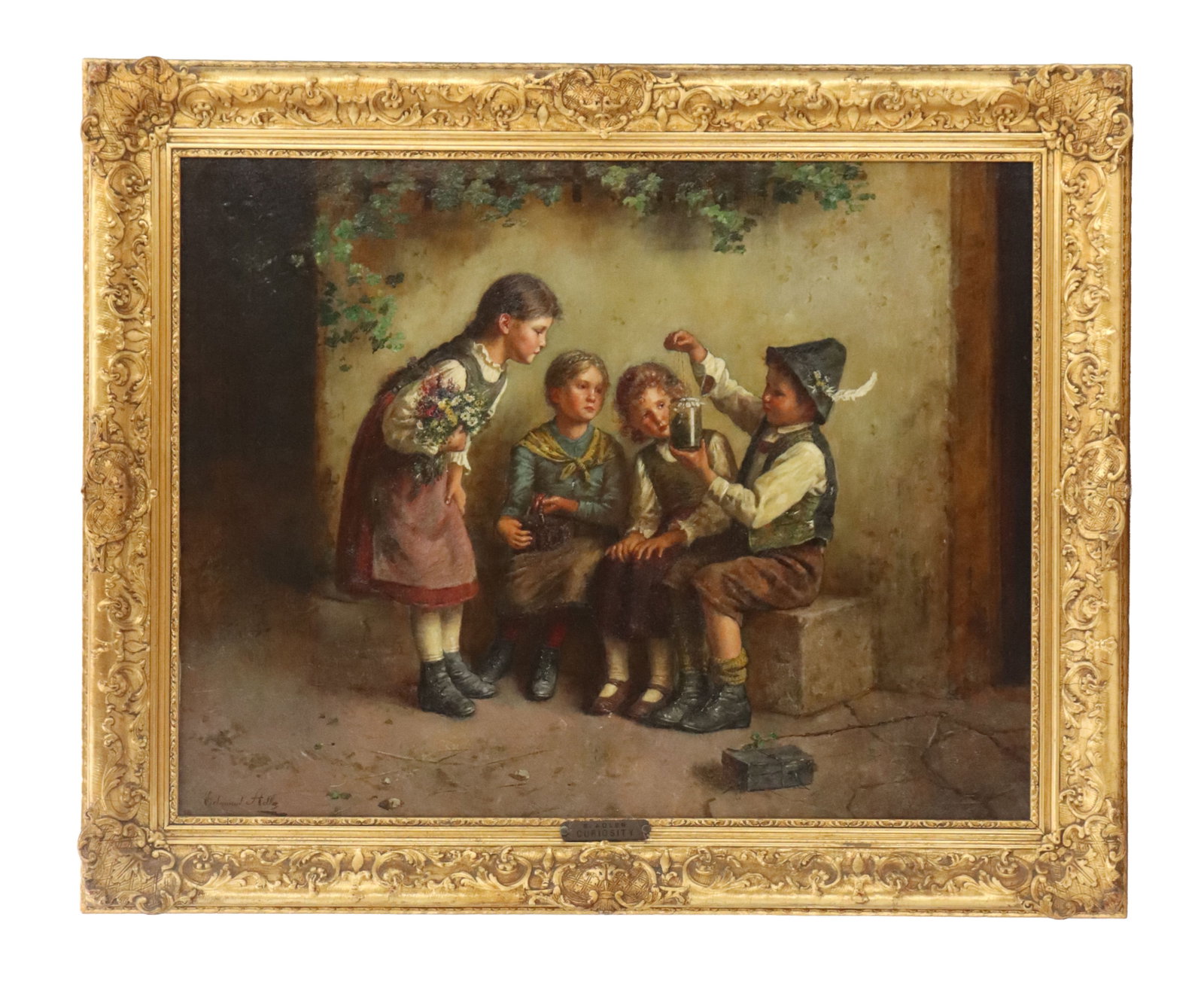 Attributed Edmund Adler (1871-1957) Austrian, Oil on Canvas Traditional Genre Scene of Children (1 of 13)