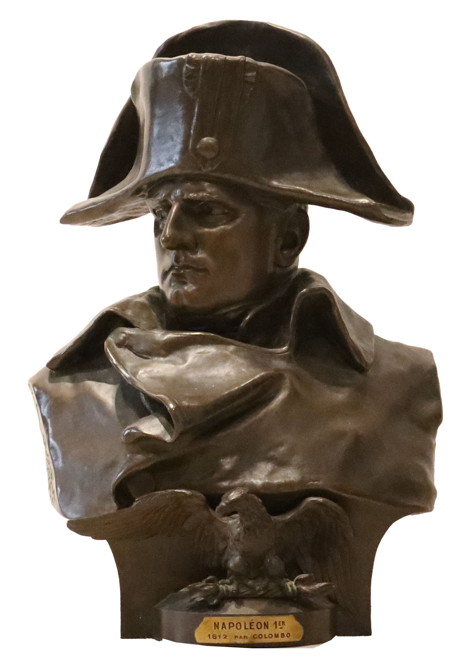 Renzo Colombo (1856-1885) Italian, 1885 Bronze Sculpture of Napolean: Renzo Colombo (1856-1885) Italian, 1885 Bronze Sculpture of Napolean. Signed with an eagle on the base. Size: 11 x 13 x 22 in. 