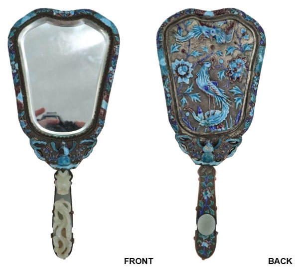 Antique Chinese Hand Mirror with Cloisonne Enameled Handle and Back (1 of 15)