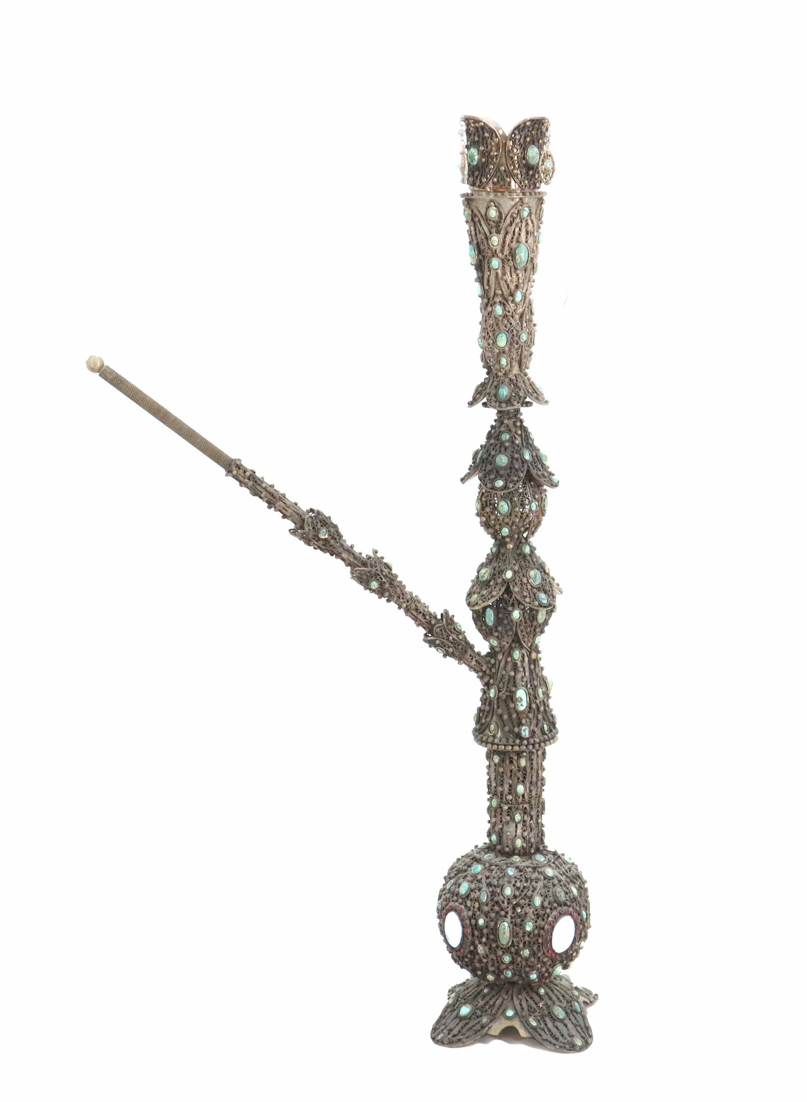 Incredible Vintage Persian Silvered Filigree Hookah Shisha Pipe with Inset Turquoise and Agate (1 of 18)