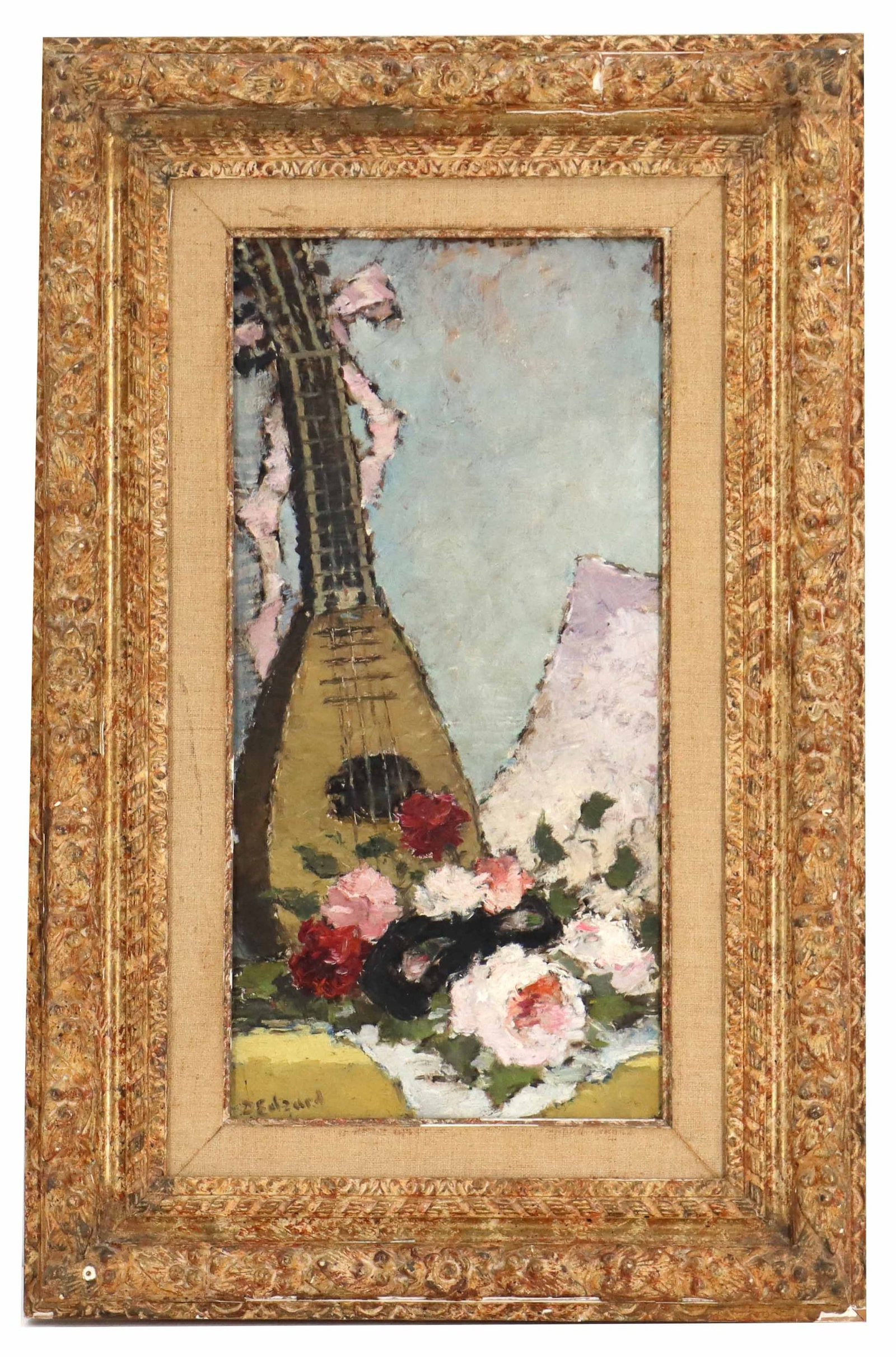 Dietz Edzard (1893-1963) French/German, "Nature morte auz fleurs et a la mandoline" Oil on Canvas (1 of 13)