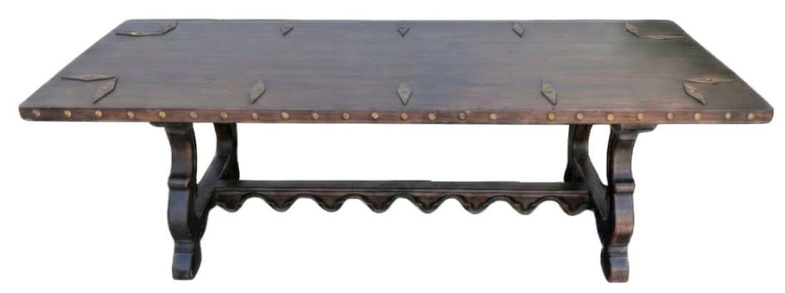 Spanish Baroque Walnut Dining Table with Brass Accents (1 of 17)