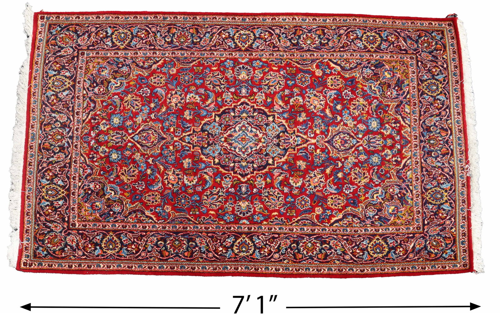Stunning Persian Kashan Wool Rug: Stunning Persian Kashan Wool Rug. Intricate vine and flower shapes in both the border and field in rich reds, blacks, creams, blues, pinks, and more, augmented in the four corners and the central diam