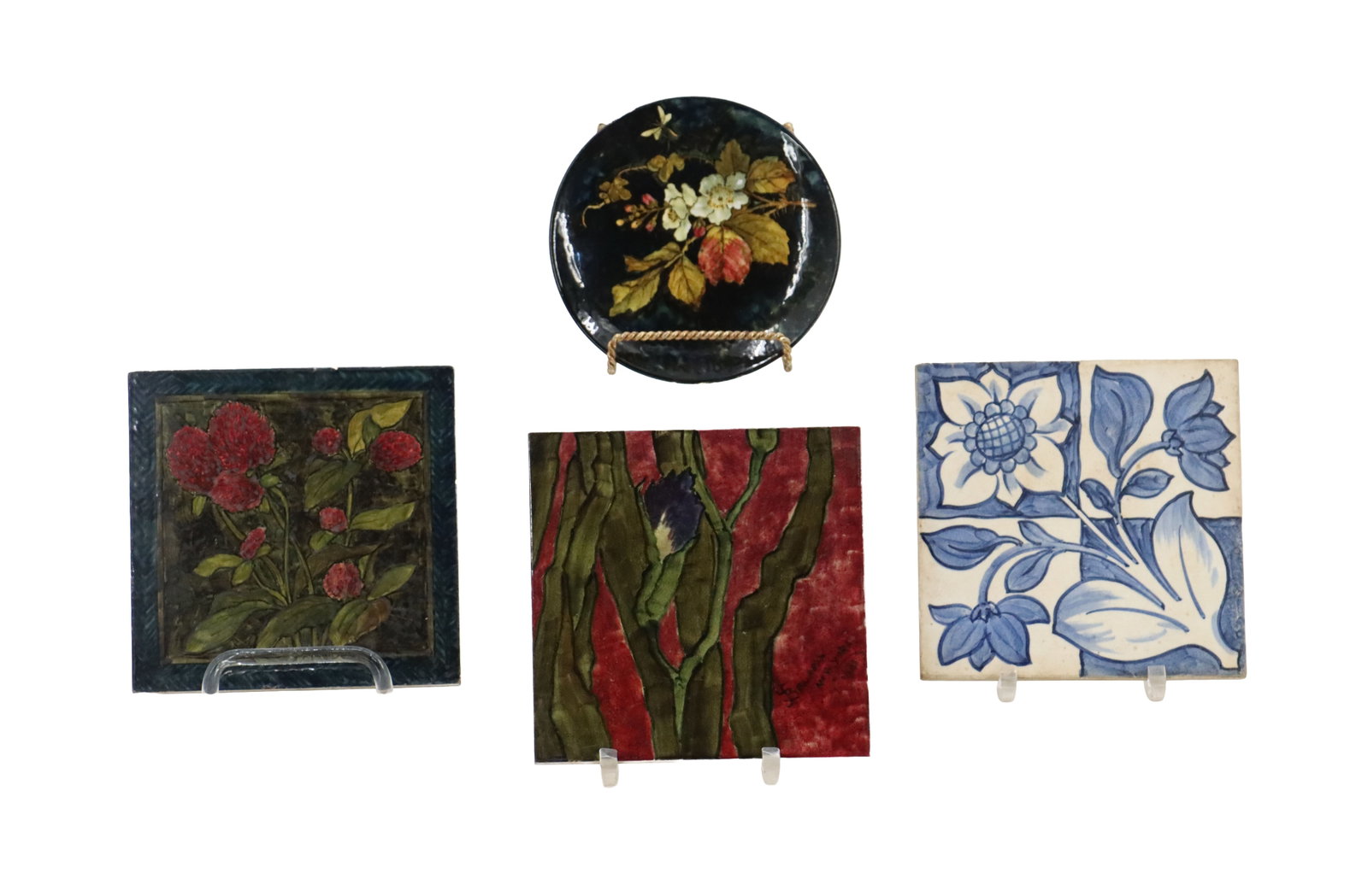 John Bennett (1940-1907) British, Four Painted Ceramic Tiles with Botanical Motifs (1 of 19)