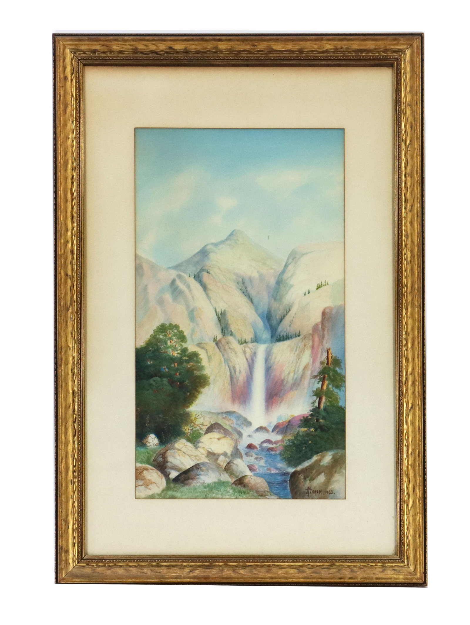 Thomas Moran (1837-1926) American, Watercolor on Paper Mountain Landscape with Waterfall (1 of 10)