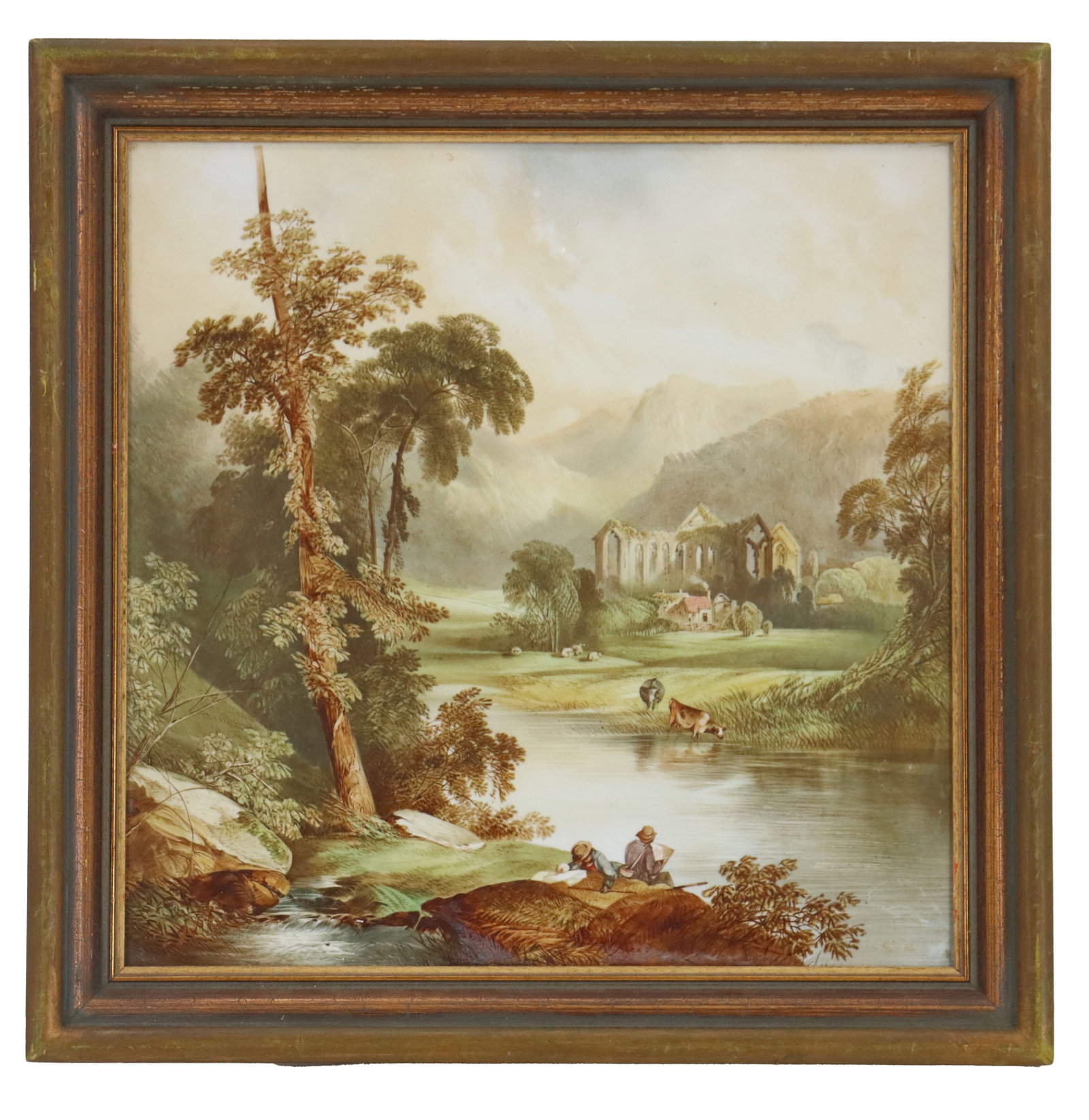 John Bennett (1840-1907) British, Pastoral Landscape on Painted Tile (1 of 9)