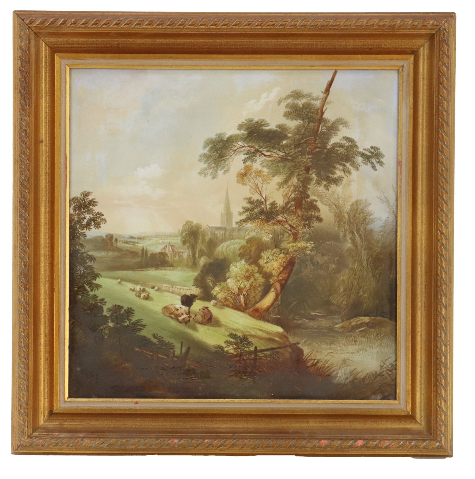 John Bennett (1840-1907) British, Pastoral Landscape on Painted Tile (1 of 12)