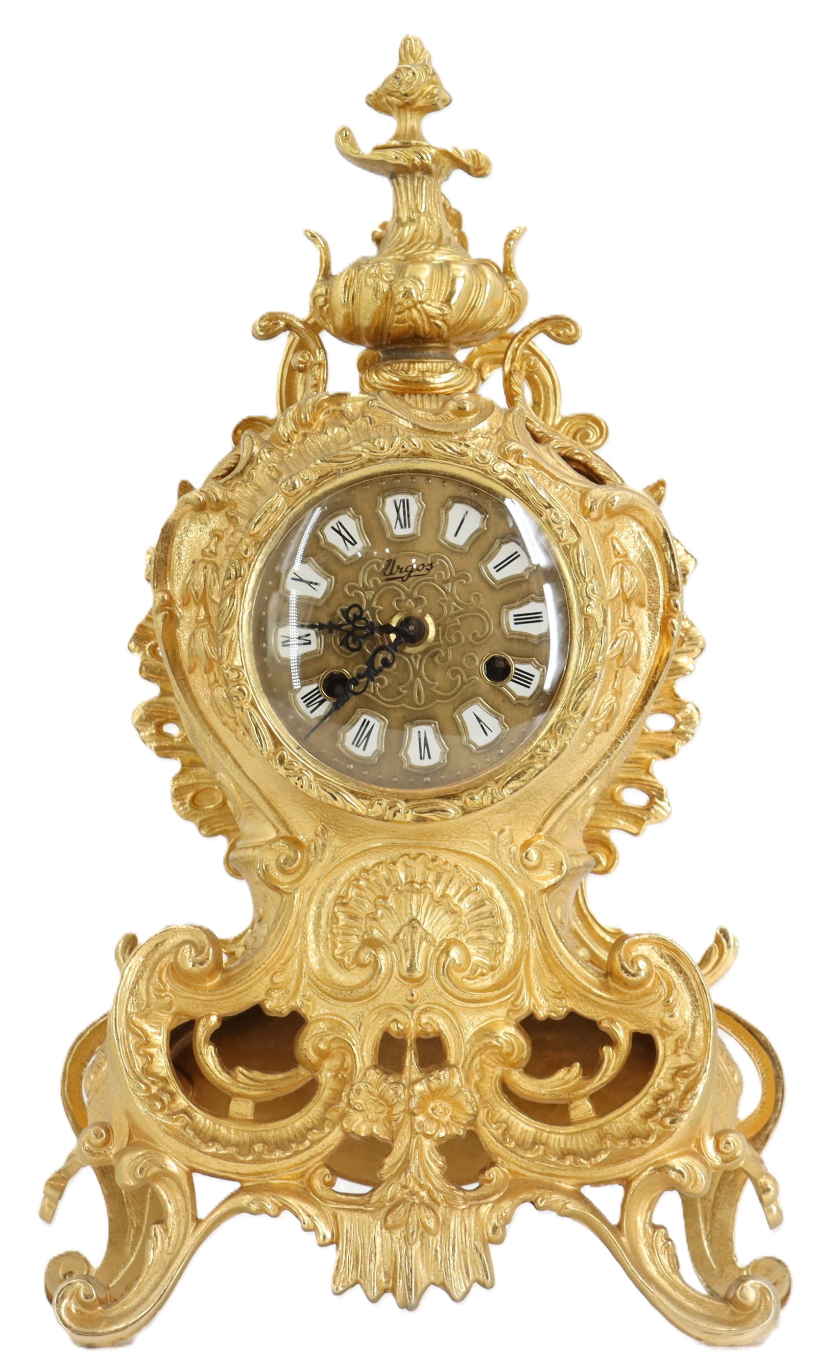 French Rococo Style German Urgos Movement Ormolu Mantel Clock (1 of 17)