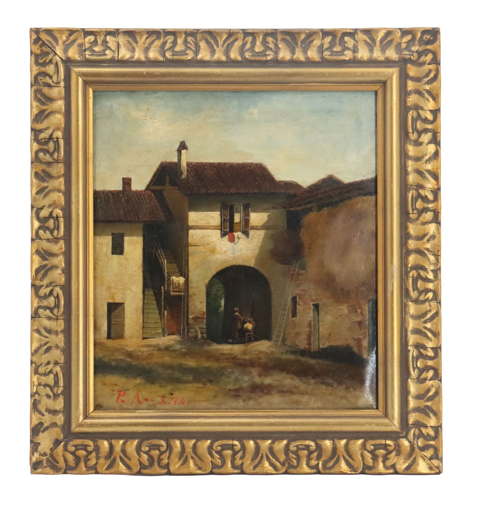 Paul Andorff (1849-1920) German, Oil on Canvas, Town Scene with Couple in an Arched Passage (1 of 9)