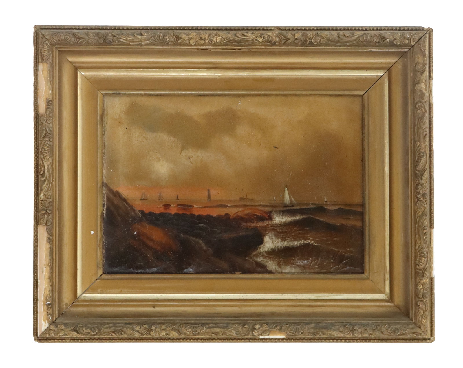 Antique Framed Romantic Seascape Oil on Canvas - AS IS (1 of 13)