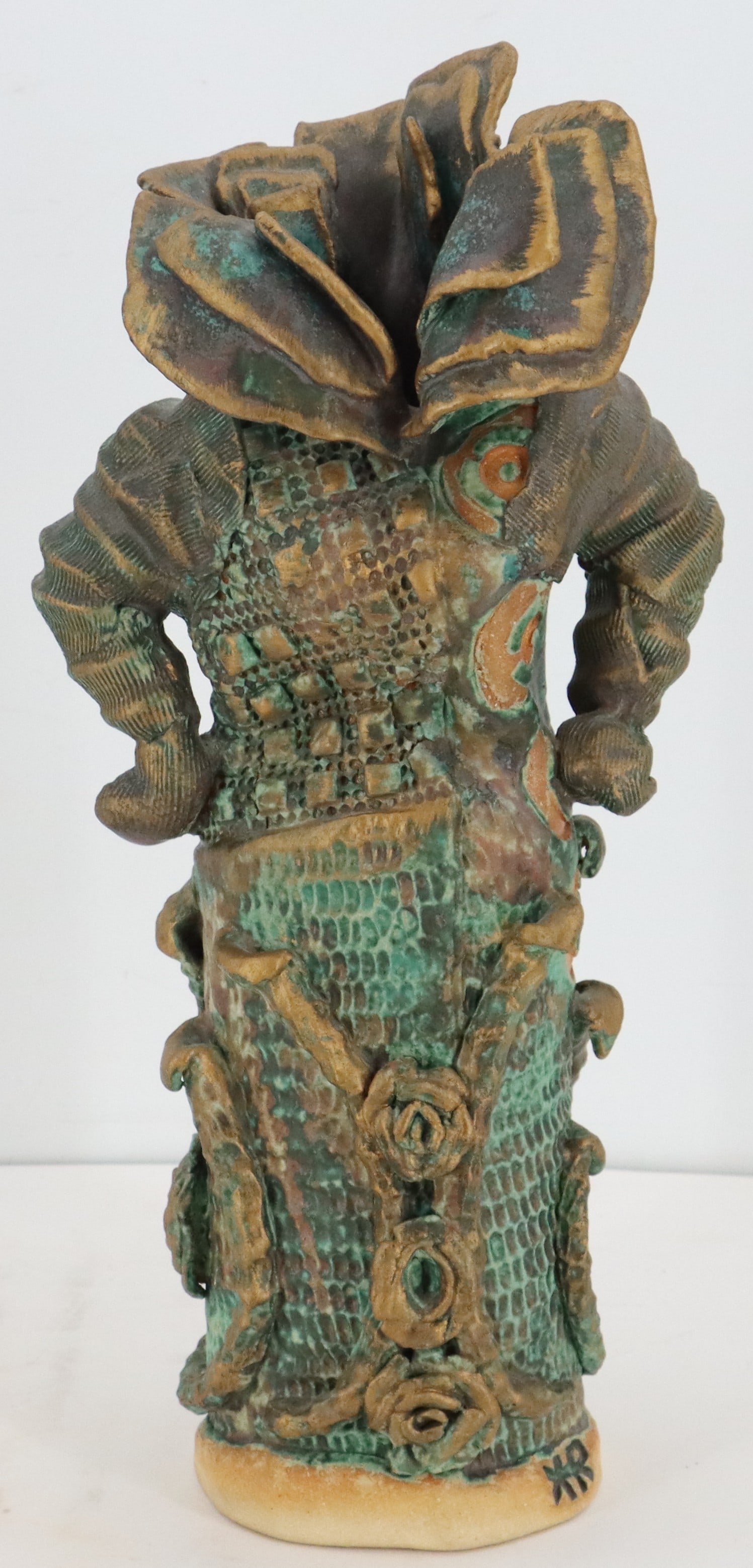 Signed Painted Ceramic Surreal Figural Statue - 16