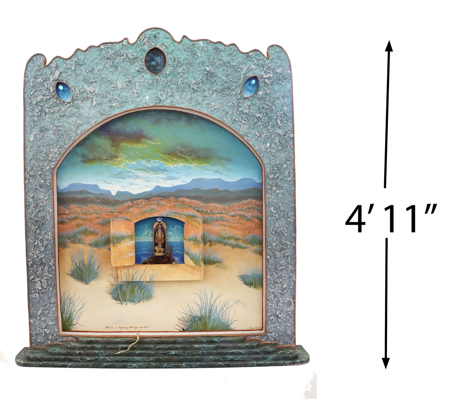 Dennis Poitras (Born 1951) American, 3D Mixed Media Pop Surrealist "Shrine to Mystery, Beauty, and: Dennis Poitras (Born 1951) American, 3D Mixed Media Pop Surrealist "Shrine to Mystery, Beauty, and Fun." Intricate, three-dimensional mixed media shadowbox or altar-style artwork.