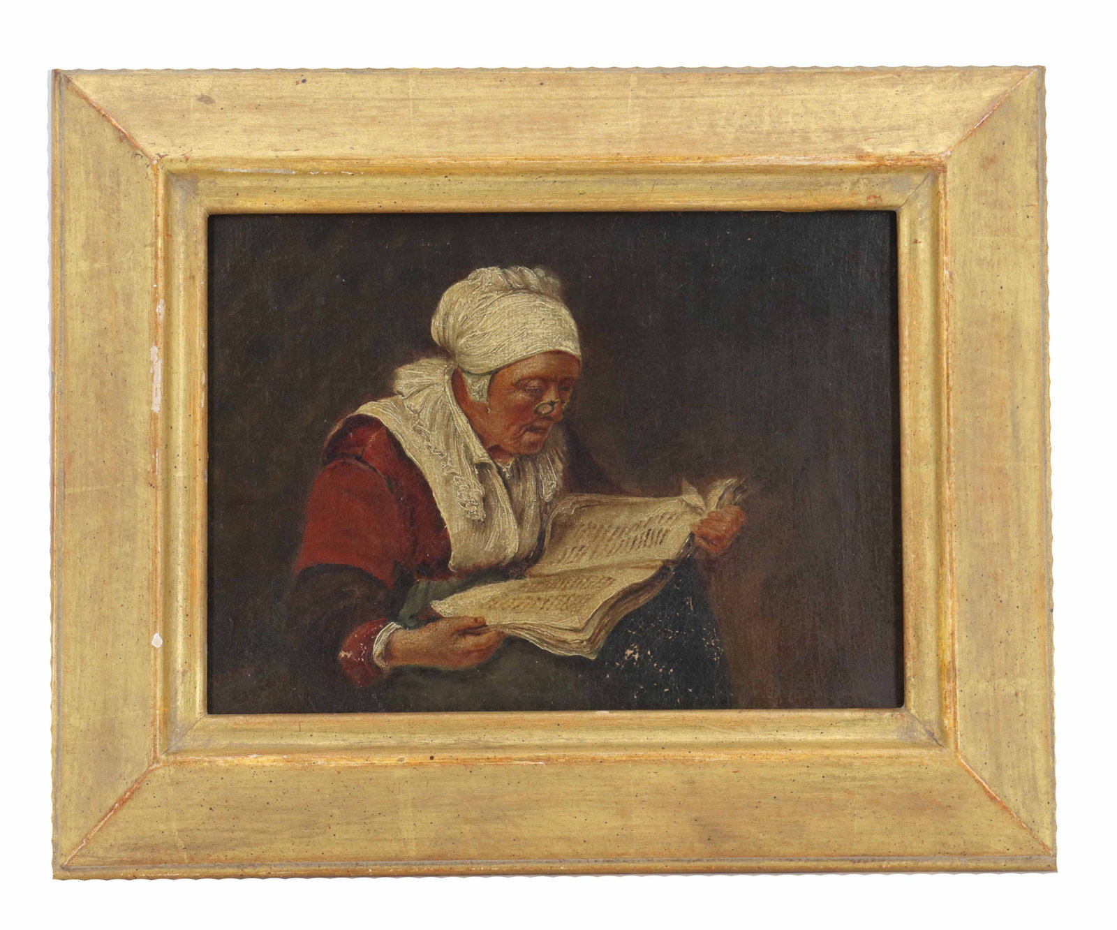 Antique Old Master Oil on Canvas Genre Scene of Elderly Woman Reading (1 of 9)