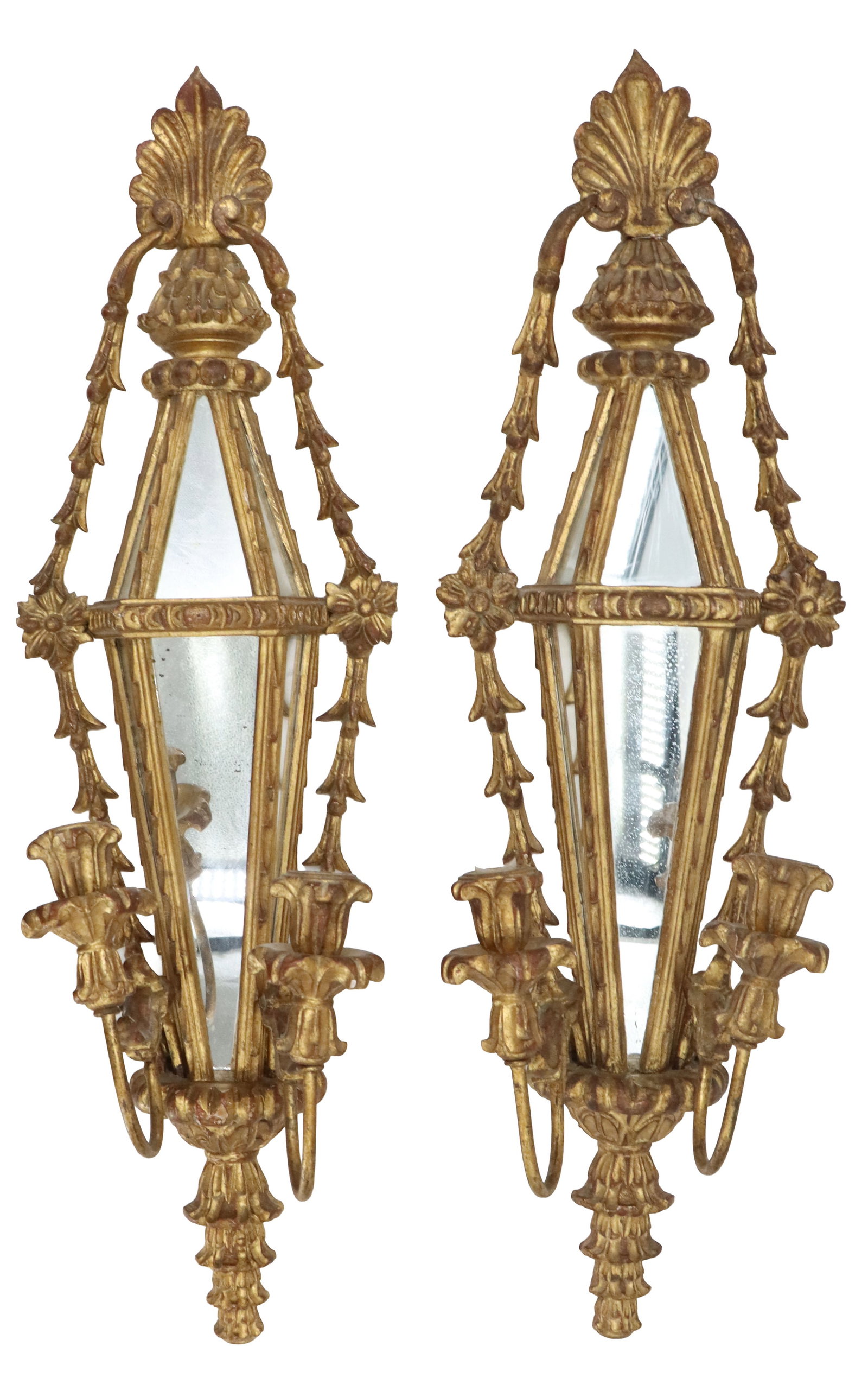 A Pair of Large Hand Carved Italian Giltwood and Mirrored Sconces (1 of 19)