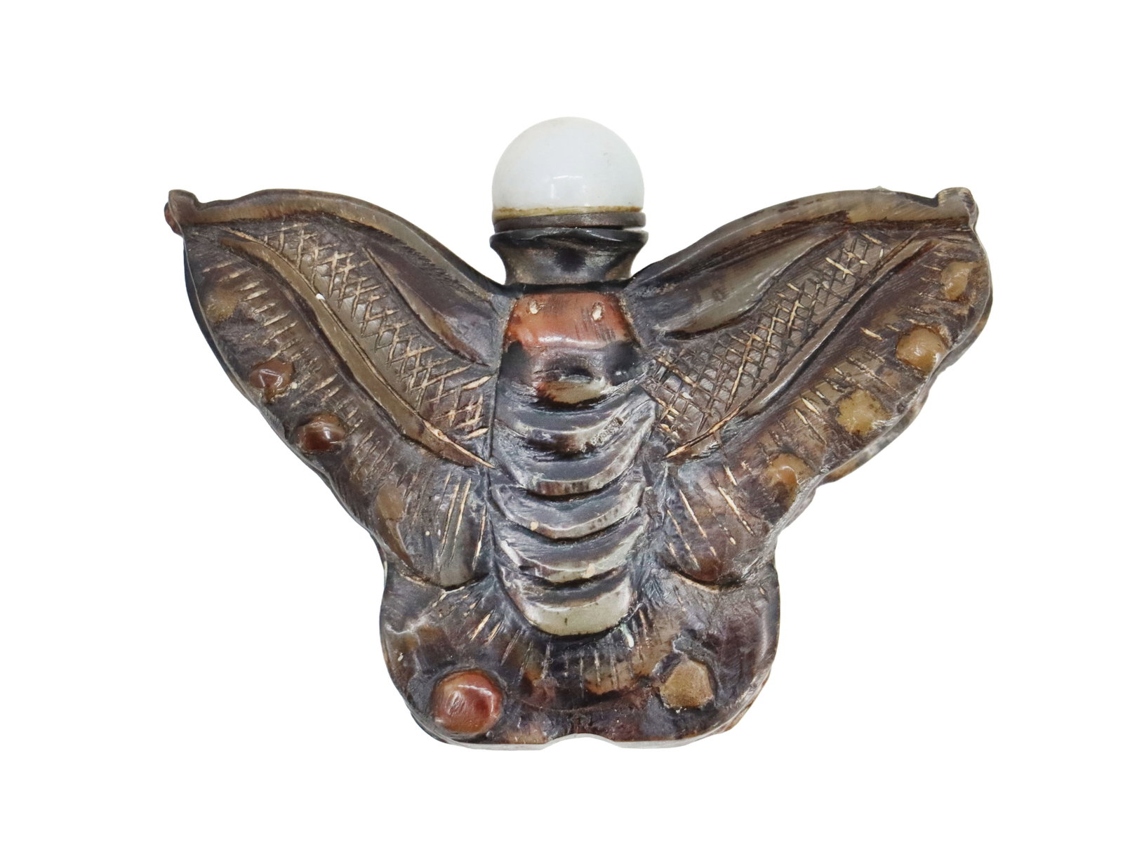 Chinese Hongshan Carved Hardstone Butterfly Form Snuff Bottle (1 of 12)