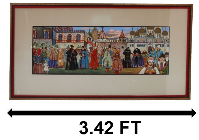 Russian Folk Art Painting, Gouache on Paper: Russian Folk Art Painting, Gouache on Paper. Signed Bilibin. Overall Size: 21 x 41 in. Sight Size: 10 1/2 x 30 1/2 in. 