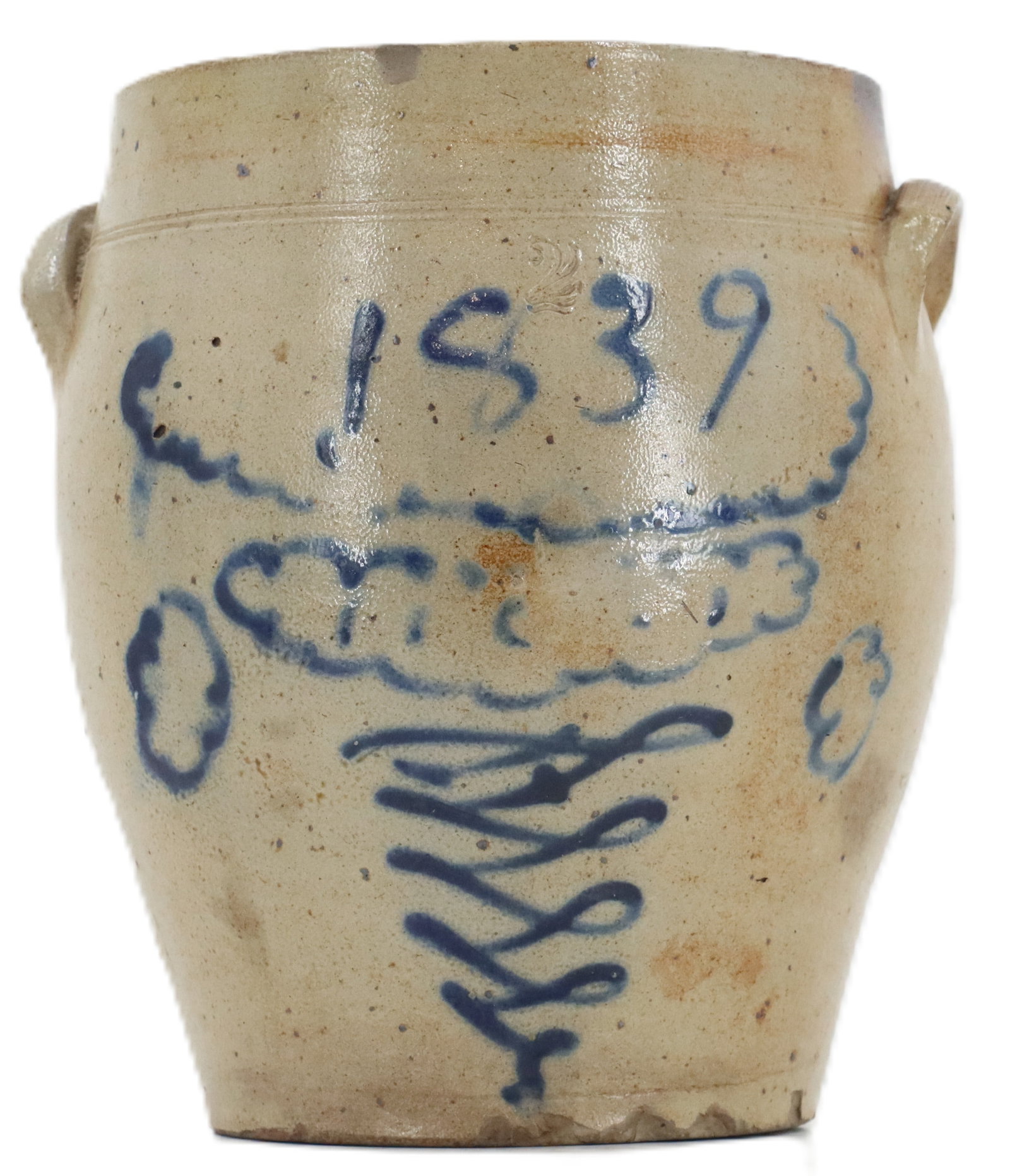 Dated 1839 American Salt Glaze Stoneware Handled Crock (1 of 18)