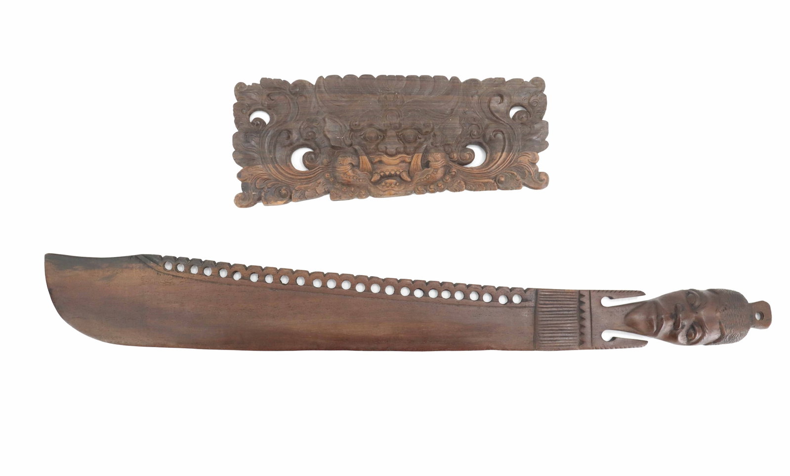 South African Decorative Carved Wood Sword and Himalayan Carved Wood Deity Panel (1 of 17)