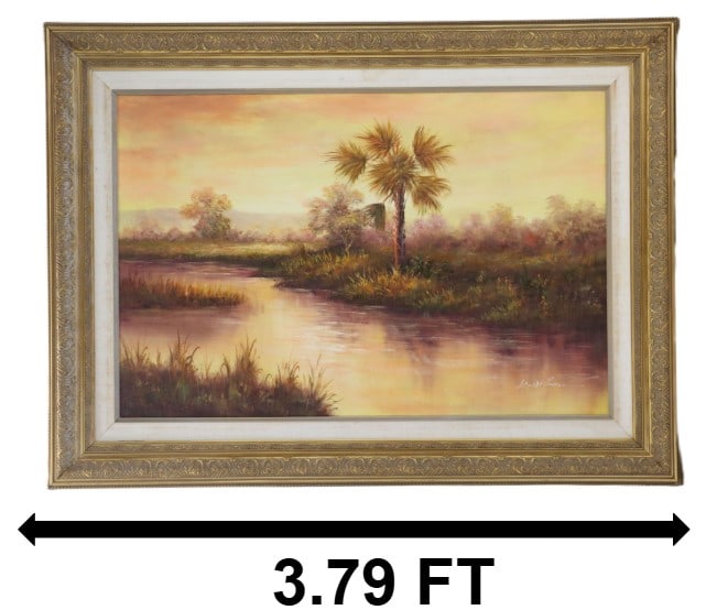 K. Hillman (20th Century) American, Oil on Canvas Atmospheric Florida Wetlands Landscape (1 of 12)