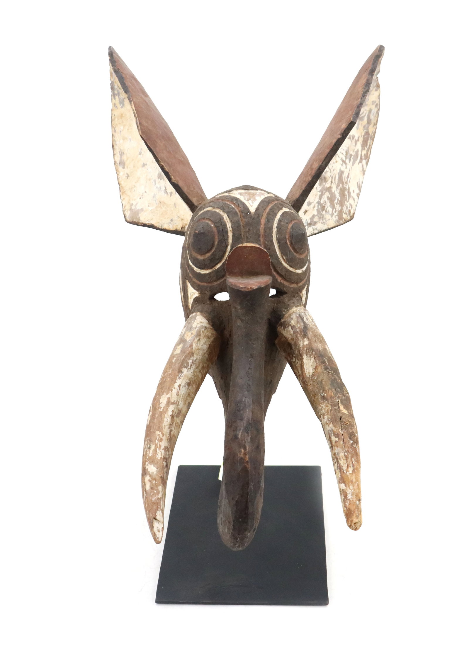 West African Burkina Faso Bobo Hand-Carved Wooden Elephant Head Mask on Stand (1 of 20)