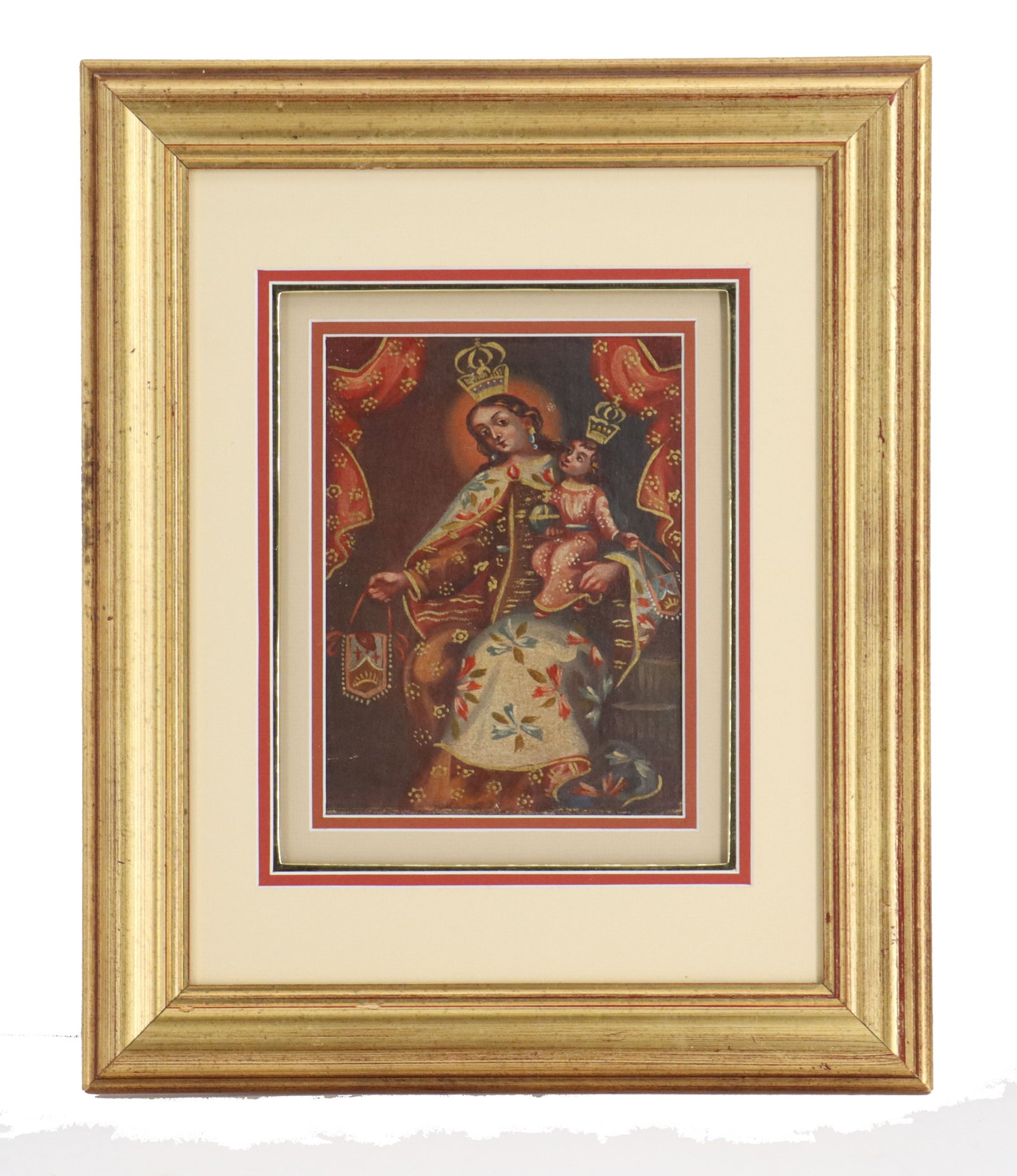 Traditional Folk Art Oil on Cloth Religious Painting of the Blessed Mother and Christ Child (1 of 8)