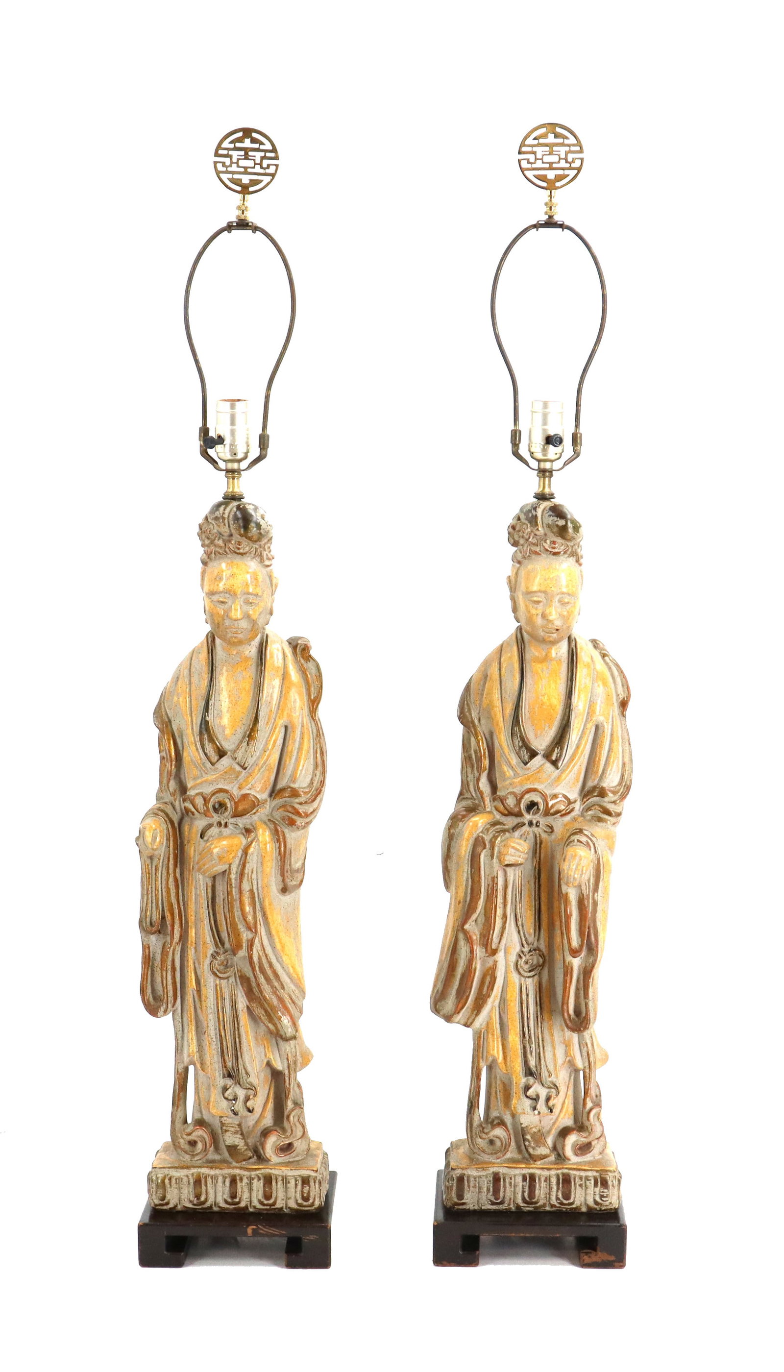 Pair of 1940s Frederick Cooper Polychromed Chinoiserie Guan Yin Figural Table Lamps (1 of 20)