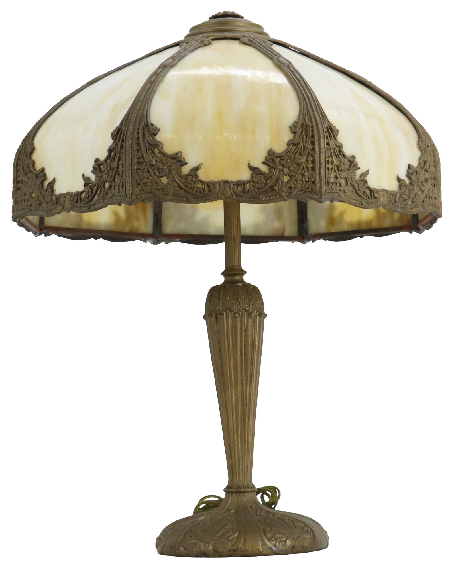 Antique Art Nouvea Table Lamp with Slag Glass Shade (1 of 18)