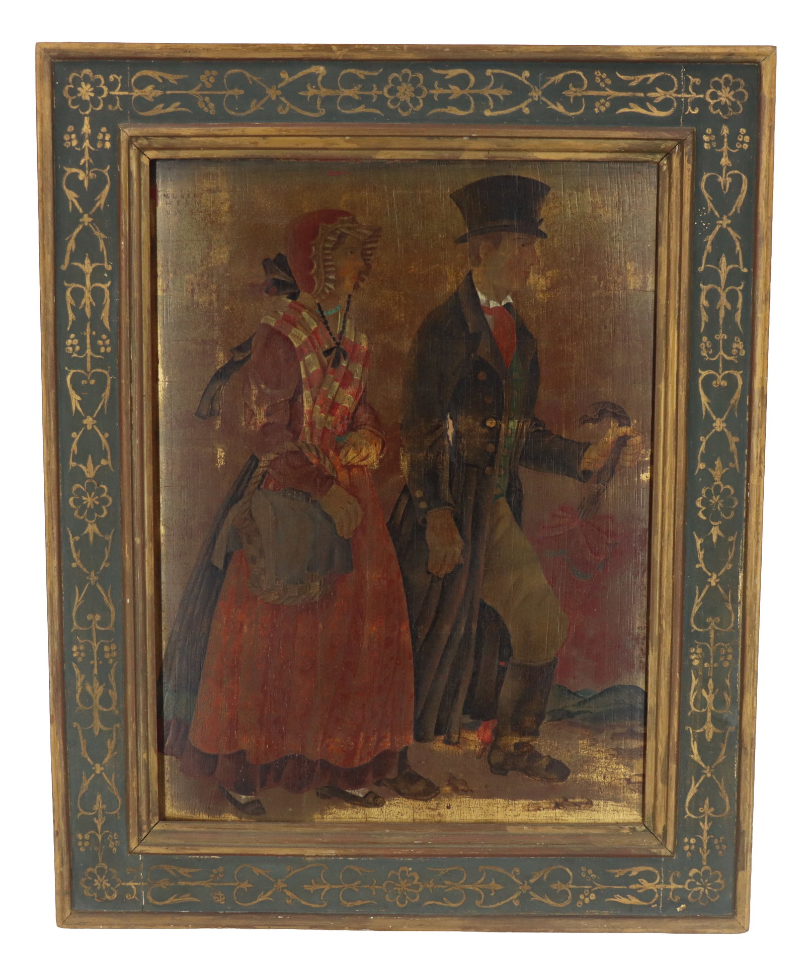 Albert Helm (1901-1979) German, Oil on Panel Painting of an Elegant Couple with a Red Umbrella: Albert Helm (1901-1979) German, Oil on Panel Painting of an Elegant Couple with a Red Umbrella. Signed and dated 1944 upper left. Up until the beginning of World War II, Helm was a professor of Arts a