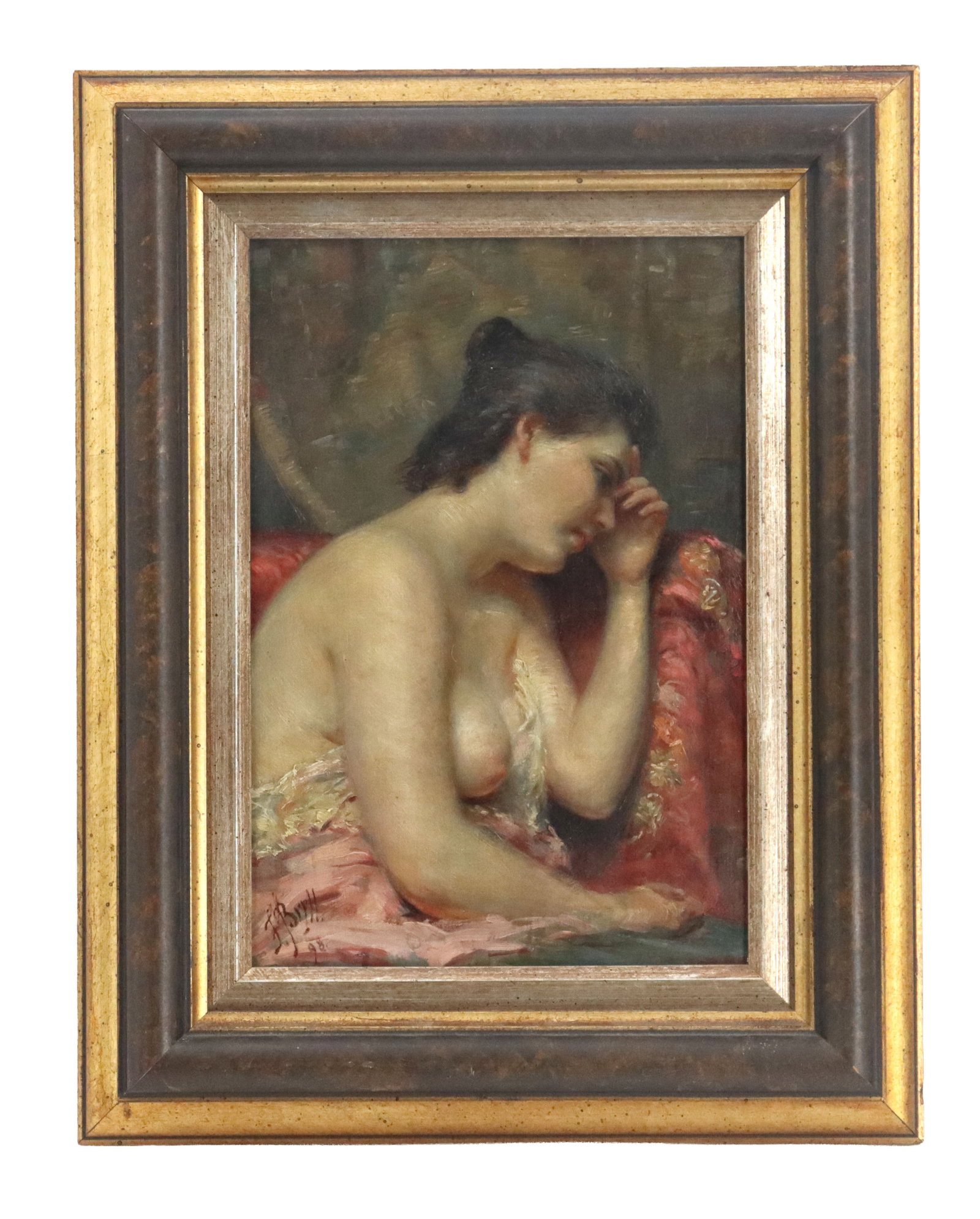 Ferdynand Bryll (1863-1922) Polish, Oil Painting of a Nude Resting: Ferdynand Bryll (1863-1922) Polish, Oil Painting of a Nude Resting. Signed. Ferdynand Bryll, painter, portraitist, conservator and illustrator, was born in 1863 in KrakÃ³w. During the period 1876â&