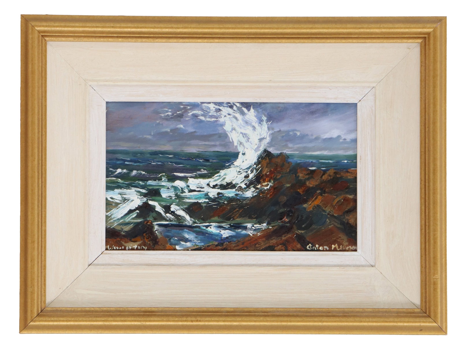 Signed Oil on Canvas Expressionist Crashing Wave Seascape (1 of 8)