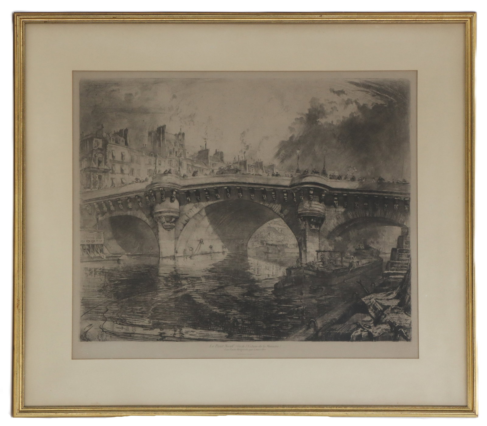 Louis Orr (1879-1961) American, Etching Print Landscape "Le Pont Neuf, Vu de L'Ecluse de la Monnaie (1 of 9)