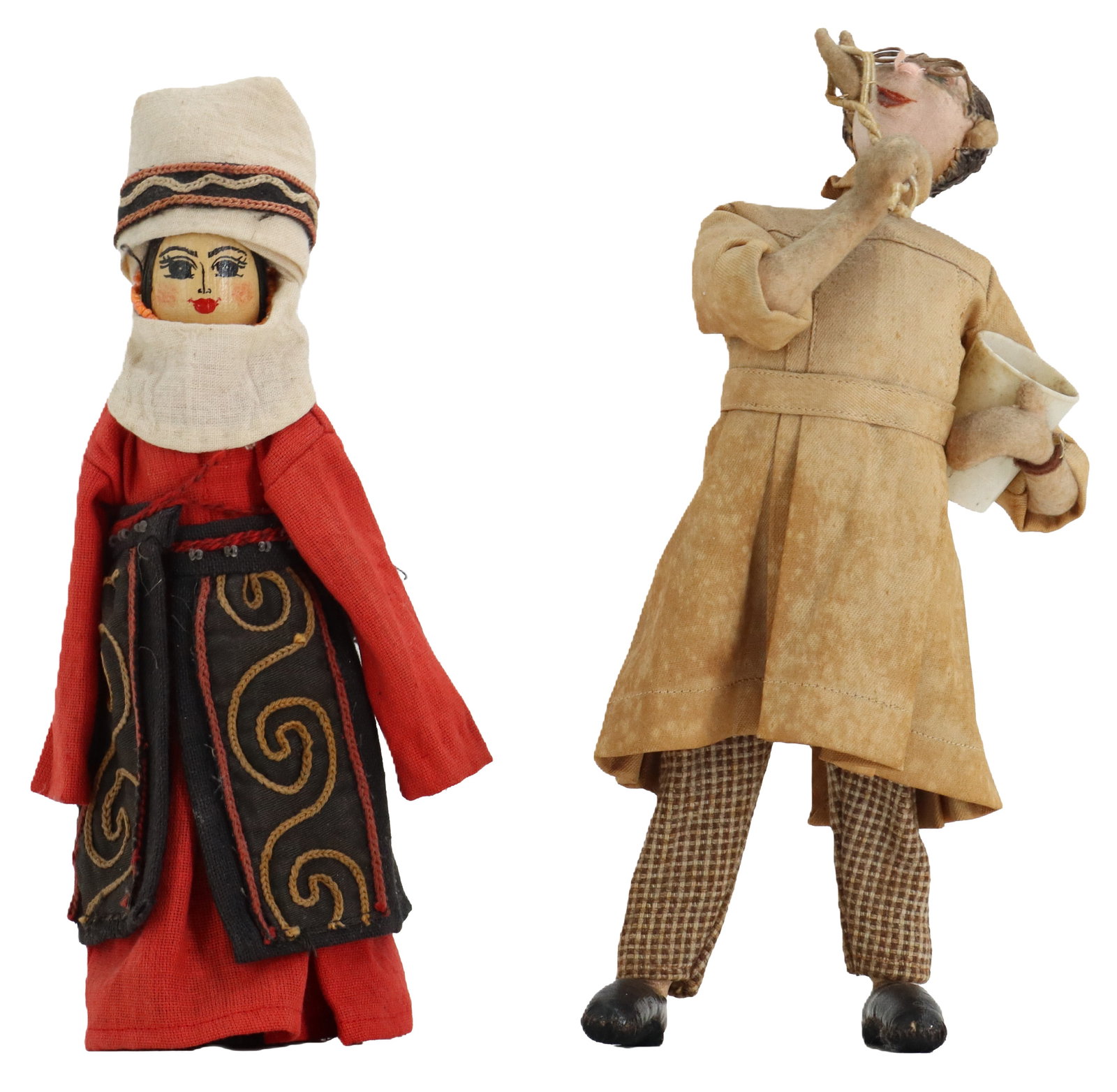 (2) Vintage Hand Made Dolls - Traditional Female Figure in Rustic Dress, Dentist (1 of 13)