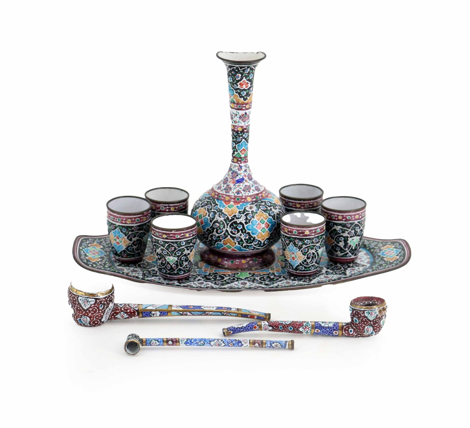 (11) Vintage Persian Minakari Enameled Metal and Porcelain Pieces (1 of 14)