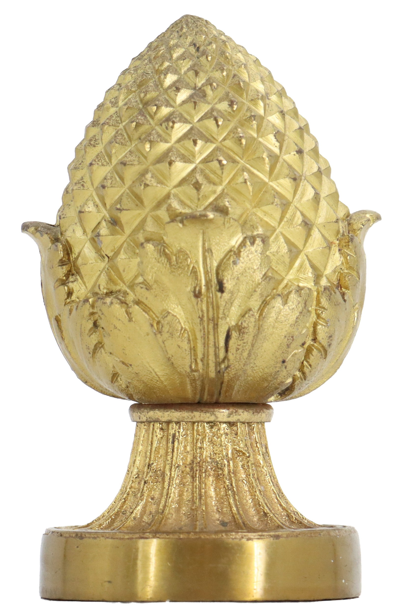 French Louis XVI Style Pineapple Form Gilt Wood Newel Post Staircase Finial: French Louis XVI Style Pineapple Form Gilt Wood Newel Post Staircase Finial. Screw inside for attaching to a post as a decorative cap. Size: 6 x 3 x 3 in. 