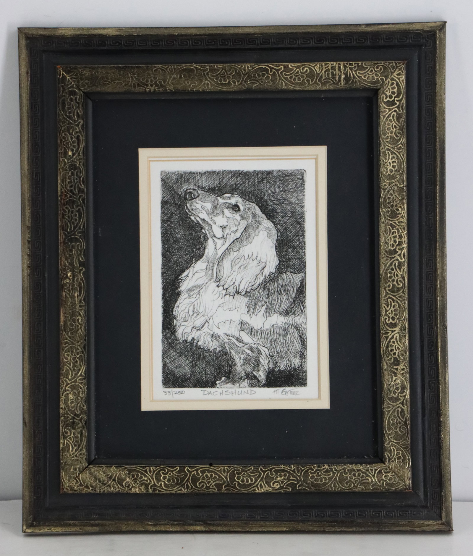 Framed Signed "Dachshund" Etching Lithograph - 2