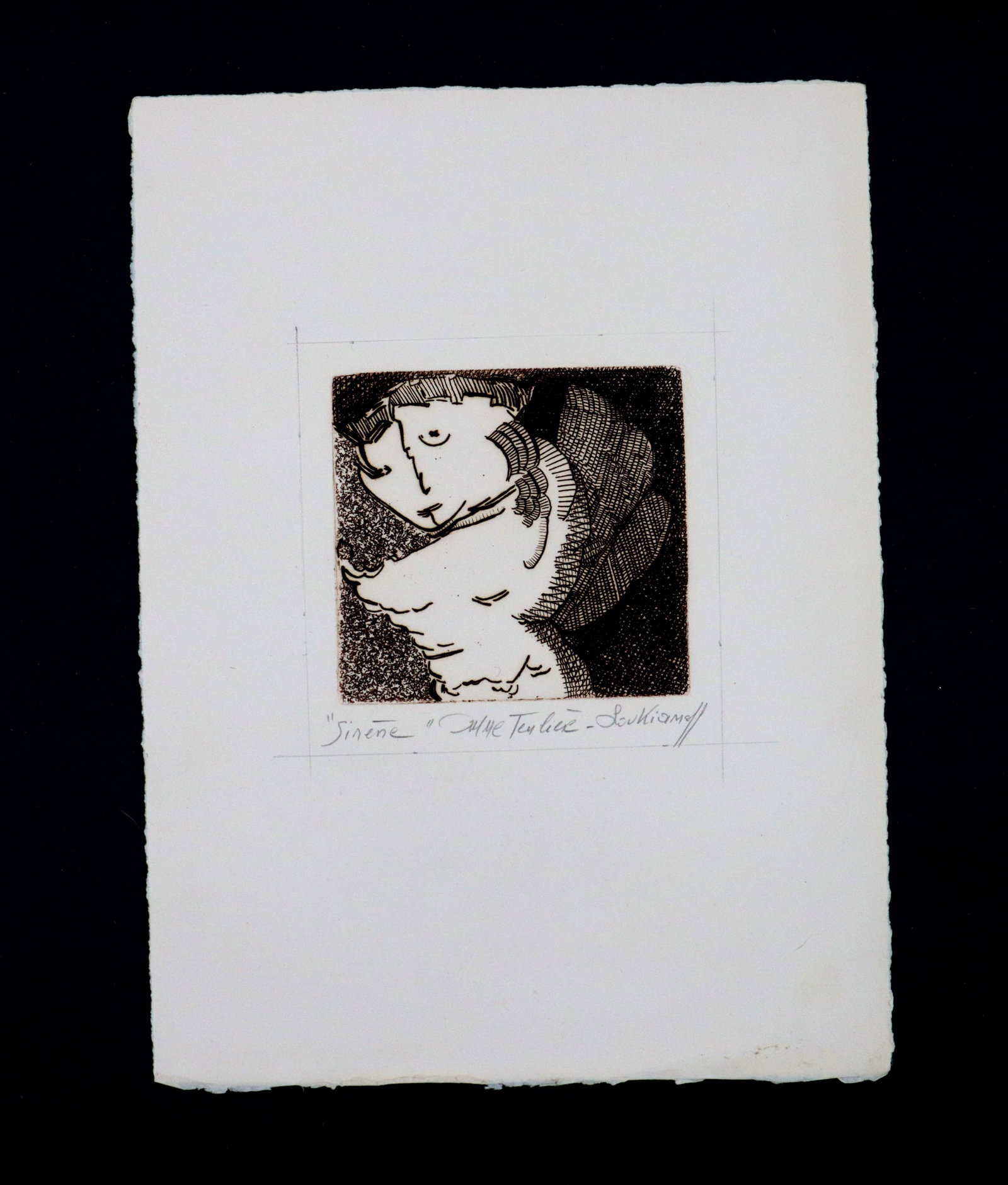 Madame Terliez-Loukianoff (20th Century) French, Black and White Etching Print "Sirene" (1 of 7)