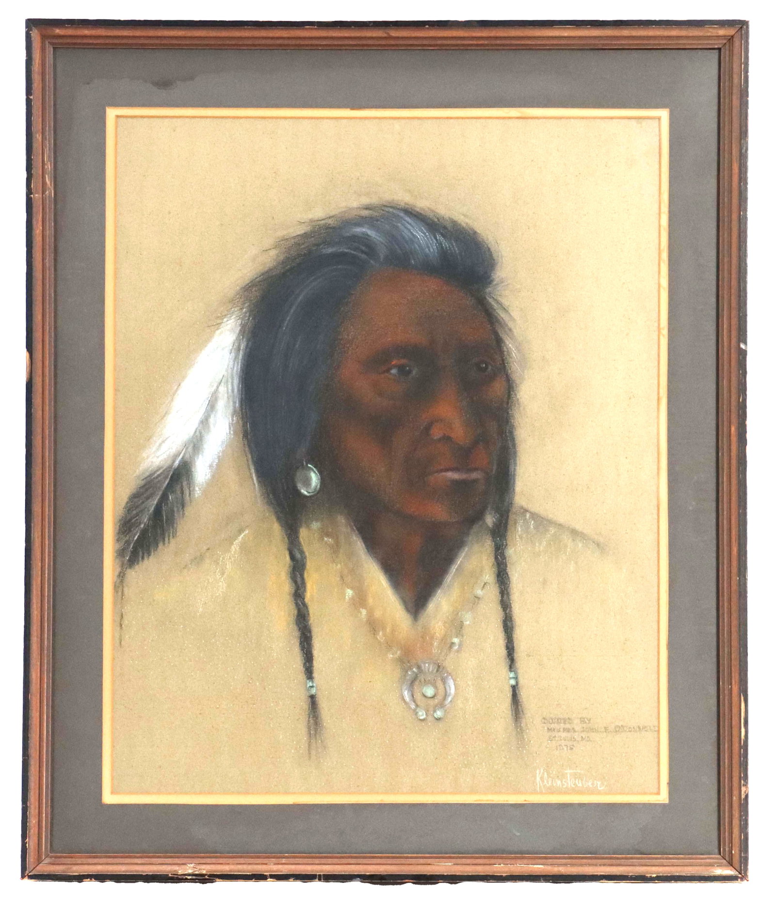Signed Kleinsteuber (20th Centiury) American, Pastel on Paper Portrait of Native Amcieran (1 of 9)