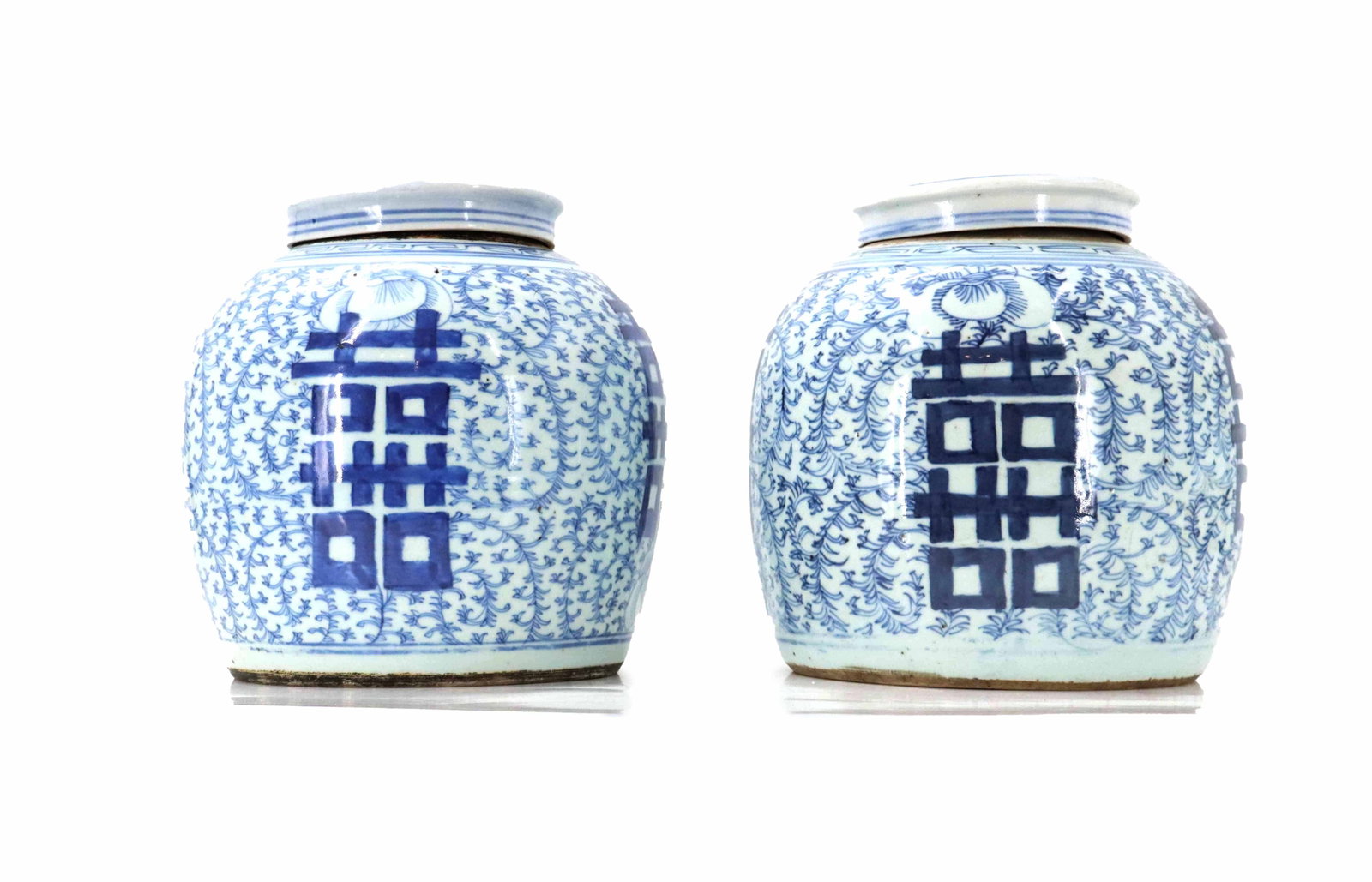 (2) Chinese Qing Dynasty "Double Happiness" Ginger Jars (1 of 16)