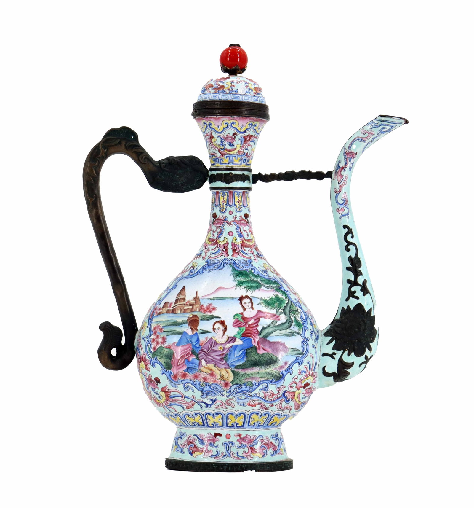Chinese Qianlong Marked Metal and Enameled Porcelain Ewer - AS IS (1 of 17)