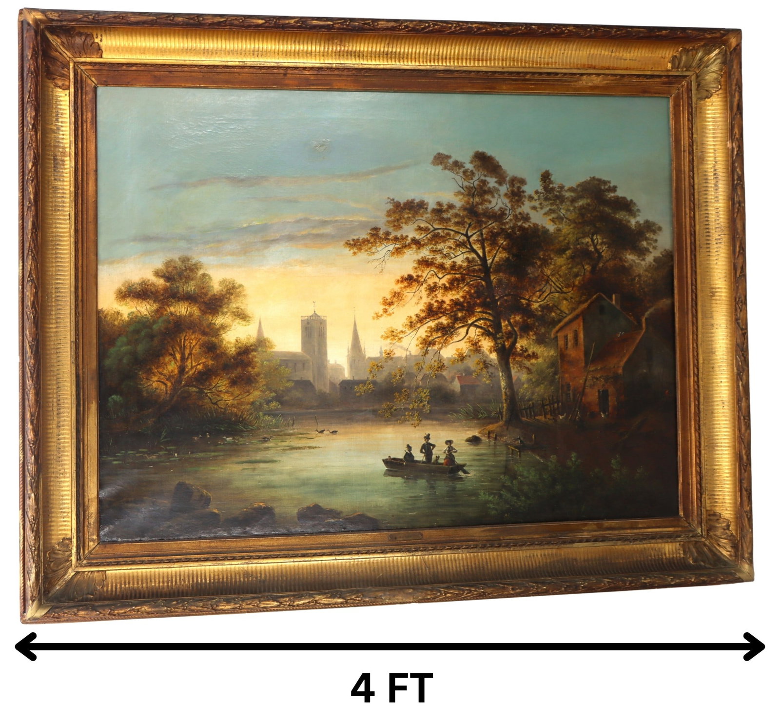 Hendrik Johannes Knip (1819-1897), Oil on Canvas, Lake Scene with People and a Dog in a Boat (1 of 16)