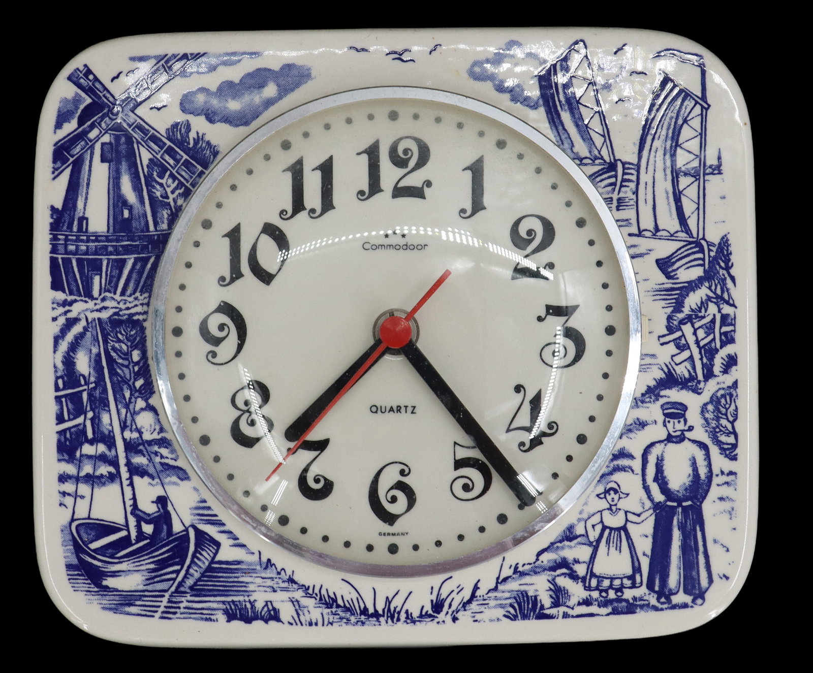 German Commodoor Blue and White Porcelain Wall Clock with Dutch Decorations (1 of 13)