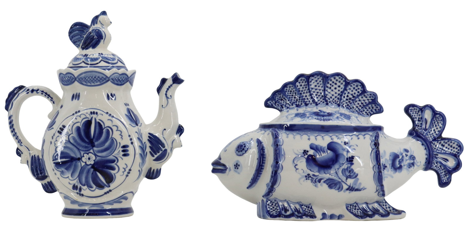 (2) Vintage Russian Gzhel Blue and White Porcelain Serveware Pieces (1 of 20)