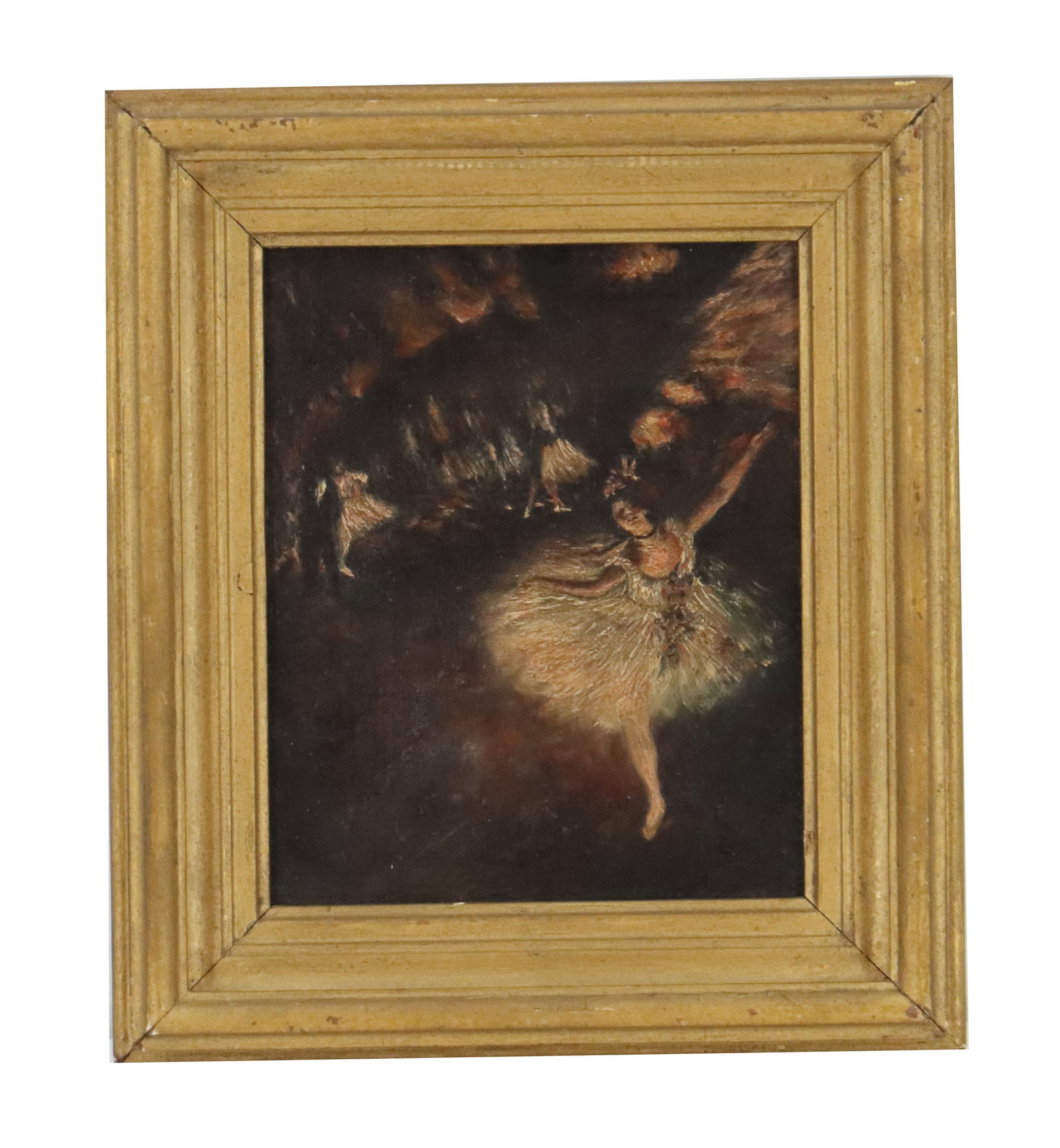 Edgar Degas (1834-1917) French, Oil on Canvas Ballerina Genre Scene "The Star": Edgar Degas (1834-1917) French, Oil on Canvas Ballerina Genre Scene "The Star". Oil on canvas reproduction of Degas' "The Star", depicting a prima ballerina performing on a dim